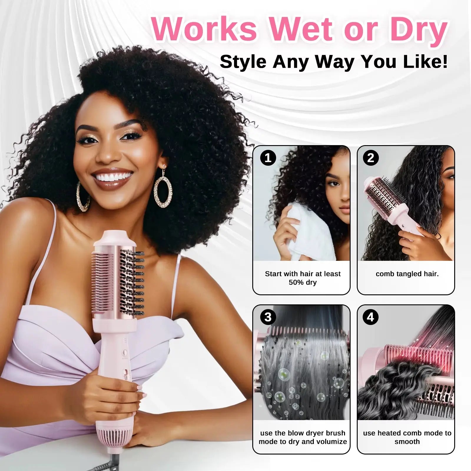 Smooth Style 2-in-1 Heated Comb and Blow Dryer Brush for Effortless Hair Straightening and Styling