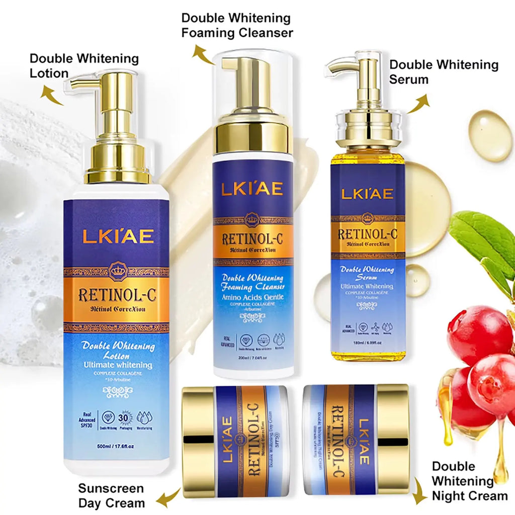 Professional Brightening Lotion Set for Women - Organic 5-Piece Skin Whitening and Skincare Routine with Retinol
