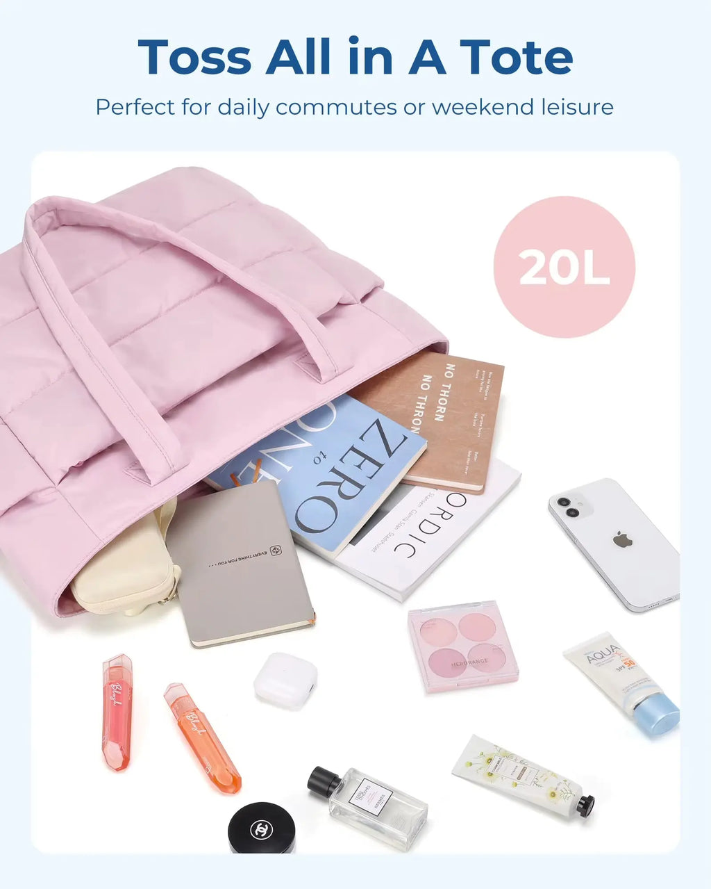 Women's Solid Color Tote Bag - Padded Shoulder Bag for Commuting, College, and Travel