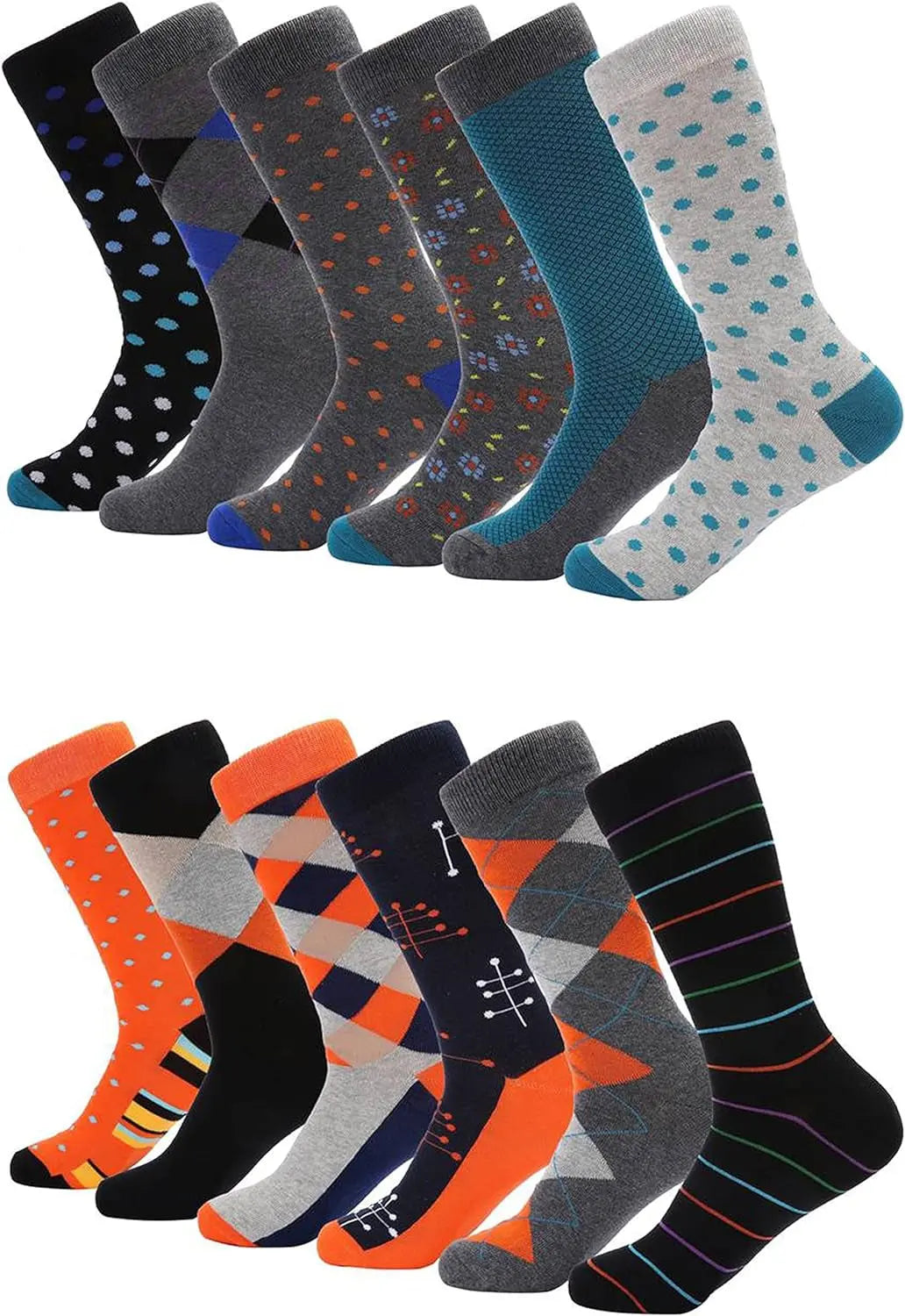Marino Men's Dress Socks - Vibrant Cotton Patterned Socks - 12 Pack