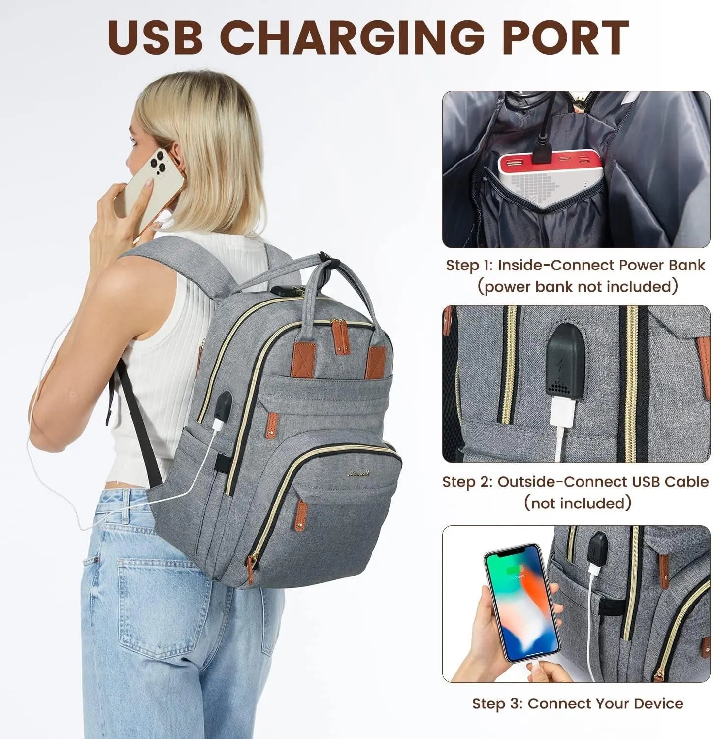 Unisex Anti-Theft Laptop Backpack for Travel and Work, Fits 15.6 Inch Laptops, Grey