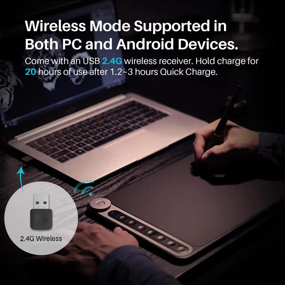 Inspiroy Dial Q620M Graphic Tablet - 8192 Levels Wireless Drawing Tablet with Dial for PC and Android