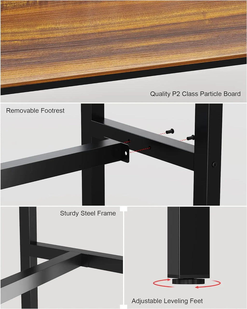 Rectangular Bar Height Pub Table with Sturdy Metal Frame, 47.24" Teak High Top Table for Kitchen, Dining, and Living Room