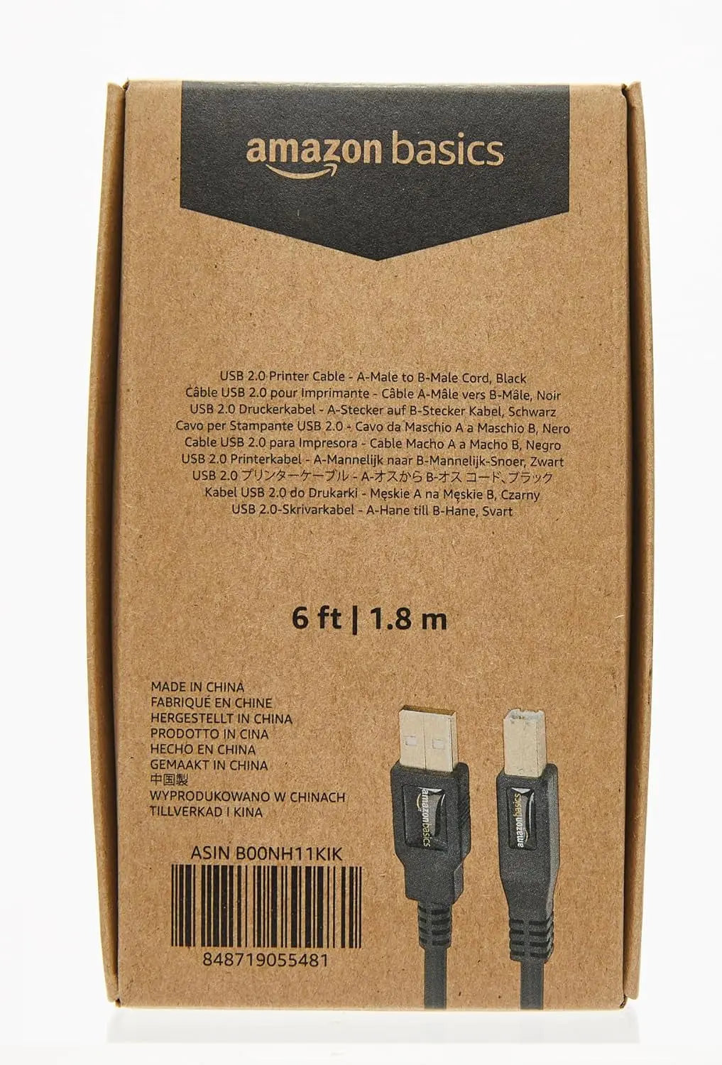 6-Foot USB-A to USB-B 2.0 Cable for Printers and External Hard Drives, Compatible with Computers, Featuring Gold-Plated Connectors, Black
