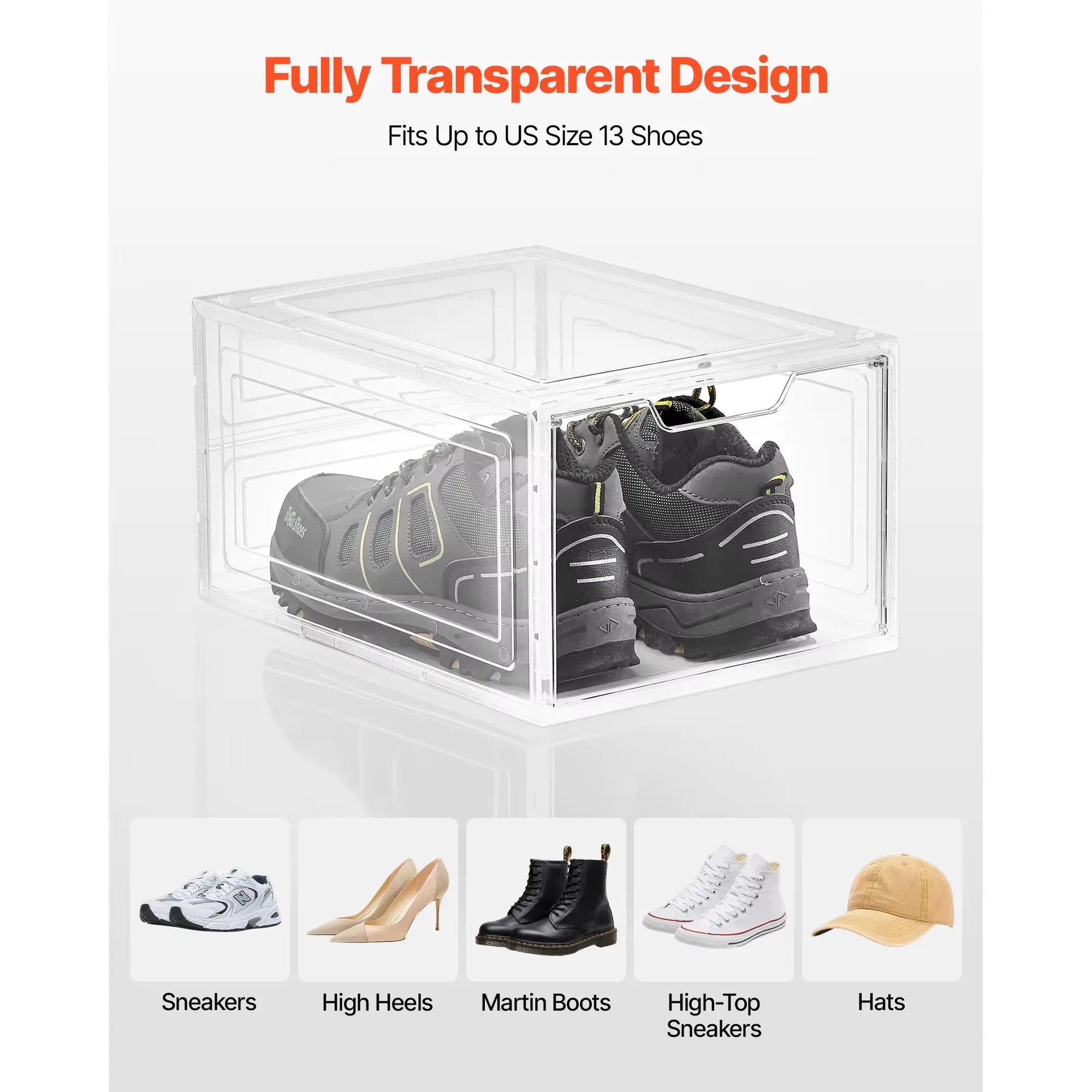 Clear Stackable Shoe Storage Boxes with Magnetic Doors - Plastic Sneaker Organizers