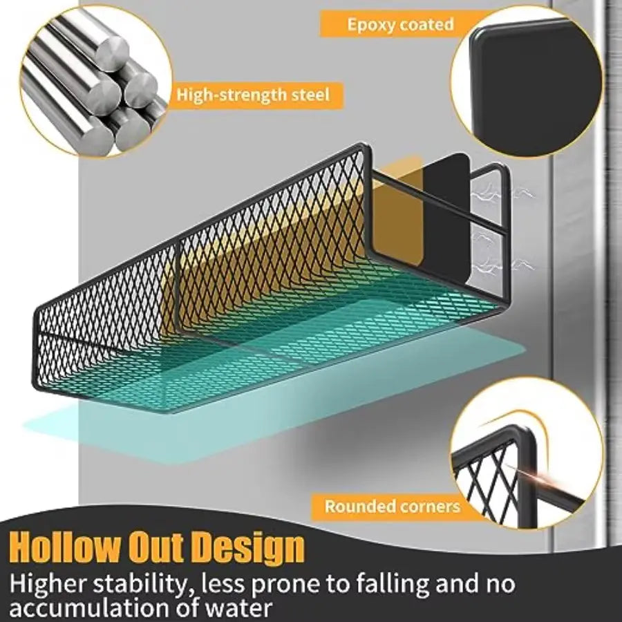 Magnetic Spice Rack Set - 6 Pack, Strong Metal Magnets, Space-Saving Shelf Organizer for Home Kitchen and Laundry, Black