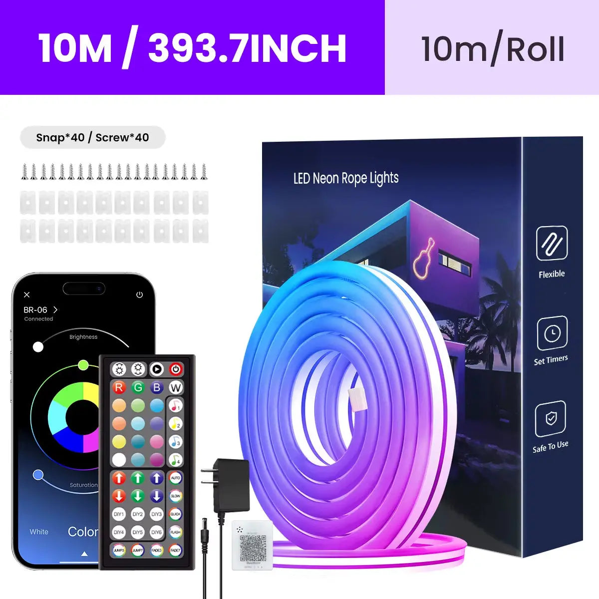 Flexible RGB LED Rope Lights with Remote and App Control for Bedroom Ambiance