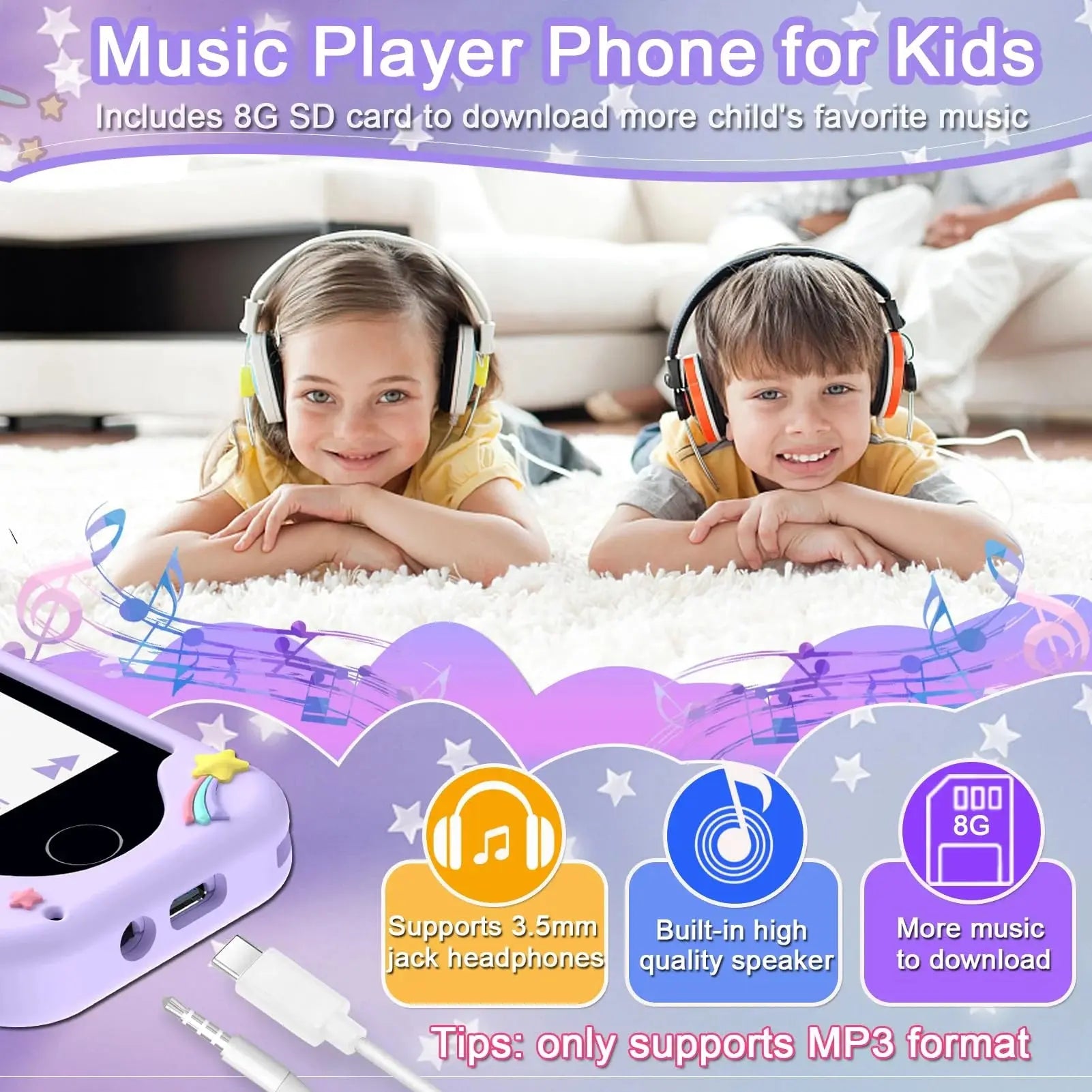 Girls' Smart Phone with Unicorn Design - Dual Camera, Music, Games, and Stories - Touchscreen Learning Toy for Ages 6-8 - Ideal Christmas and Birthday Gift for 3-7 Year Olds with 8GB SD Card