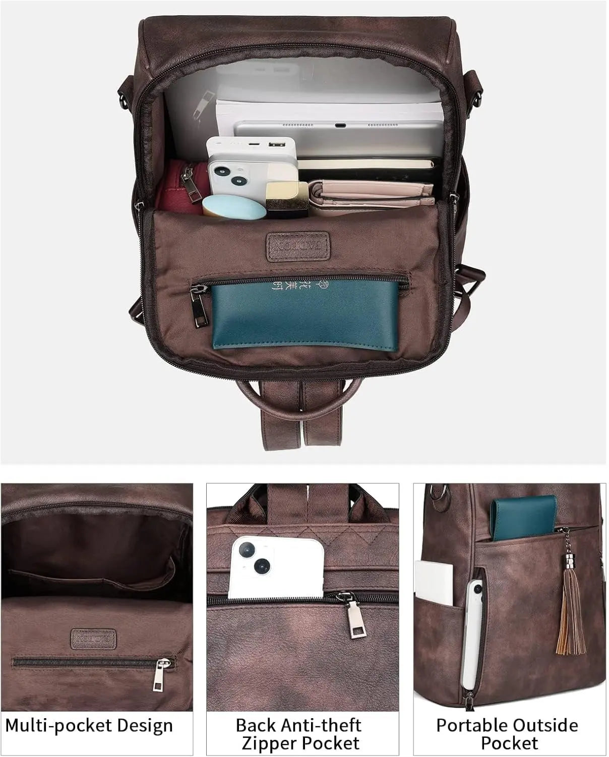 Women's Leather Designer Backpack Purse - Stylish Travel Shoulder Bag with Tassel Detail