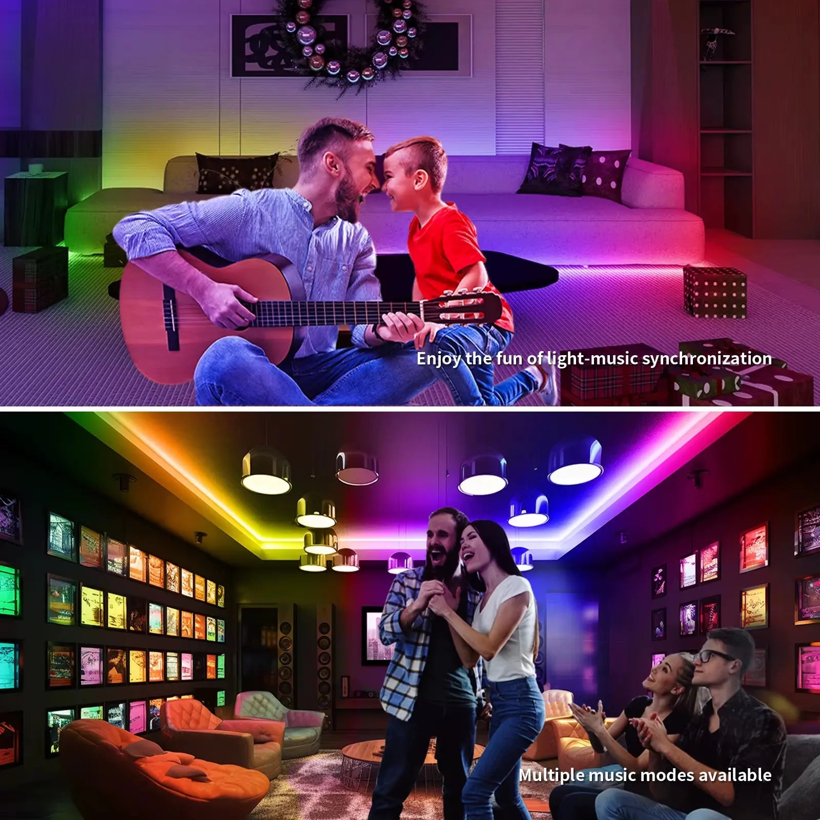COB RGBIC LED Strip Lights 24V - 6M/12M Smart RGB Lighting for Bedroom with RF Remote and Bluetooth App Music Sync