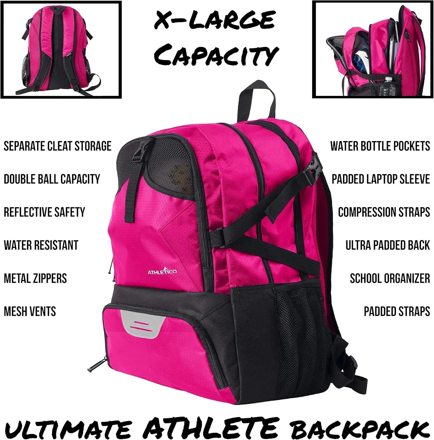 National Sports Backpack - Versatile Bag for Soccer, Basketball, and Football with Dedicated Cleat and Ball Compartment