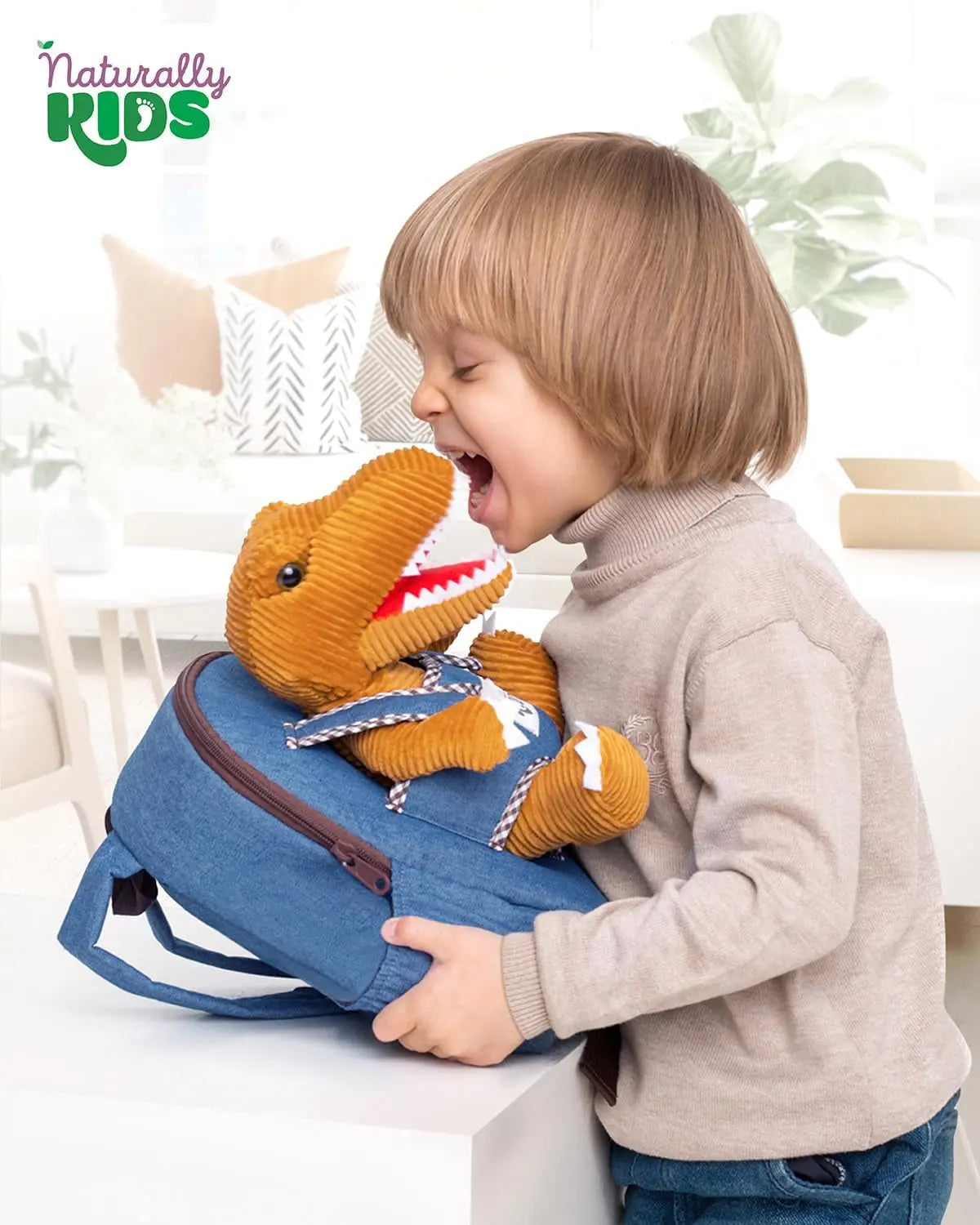 Dinosaur-Themed Toddler Backpack for Ages 3-5 with Detachable Toy, Multiple Pockets, and Reflective Logo Patch