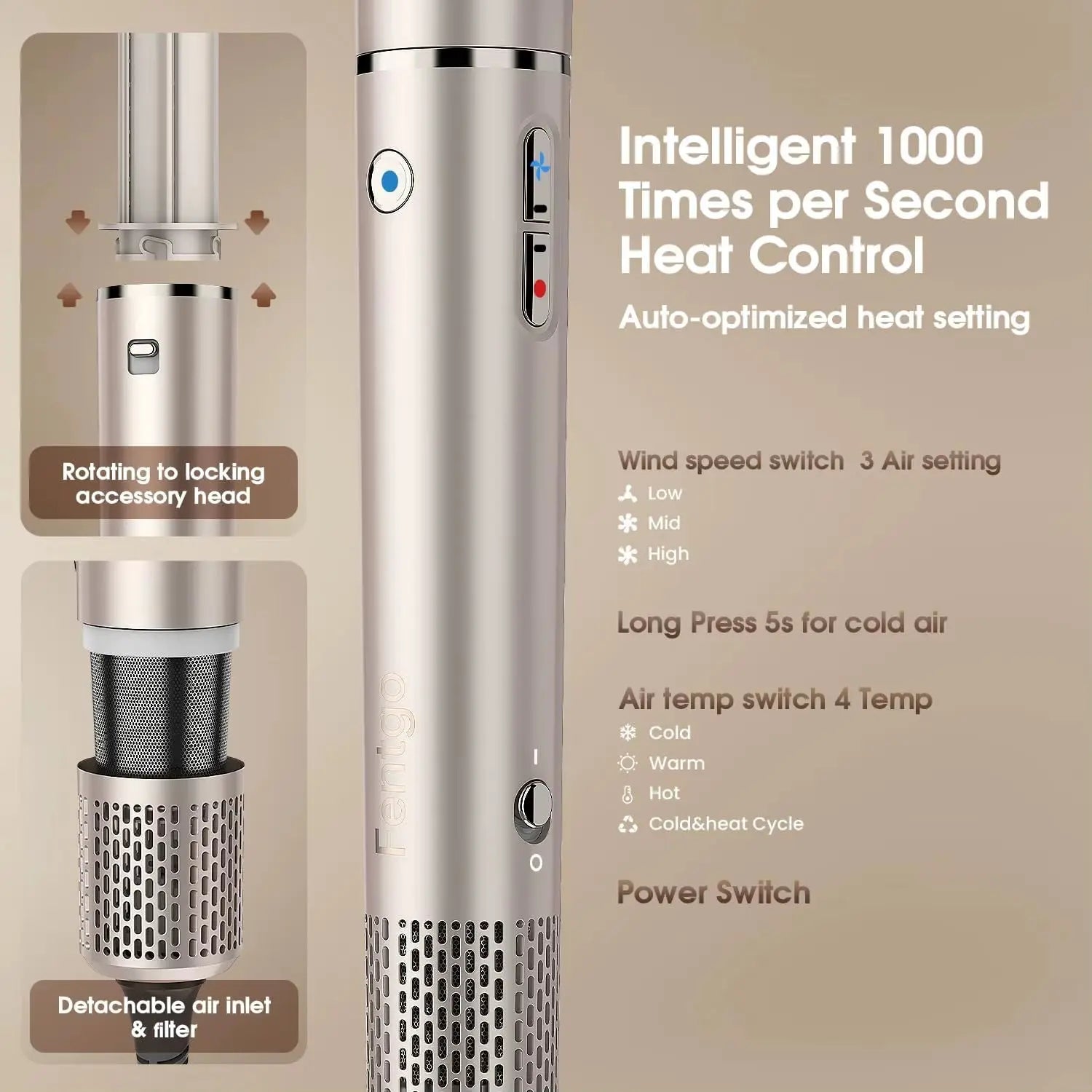 3-in-1 High-Speed Hair Dryer Brush with 110,000 RPM Negative Ionic Technology for Professional Blowouts and Styling