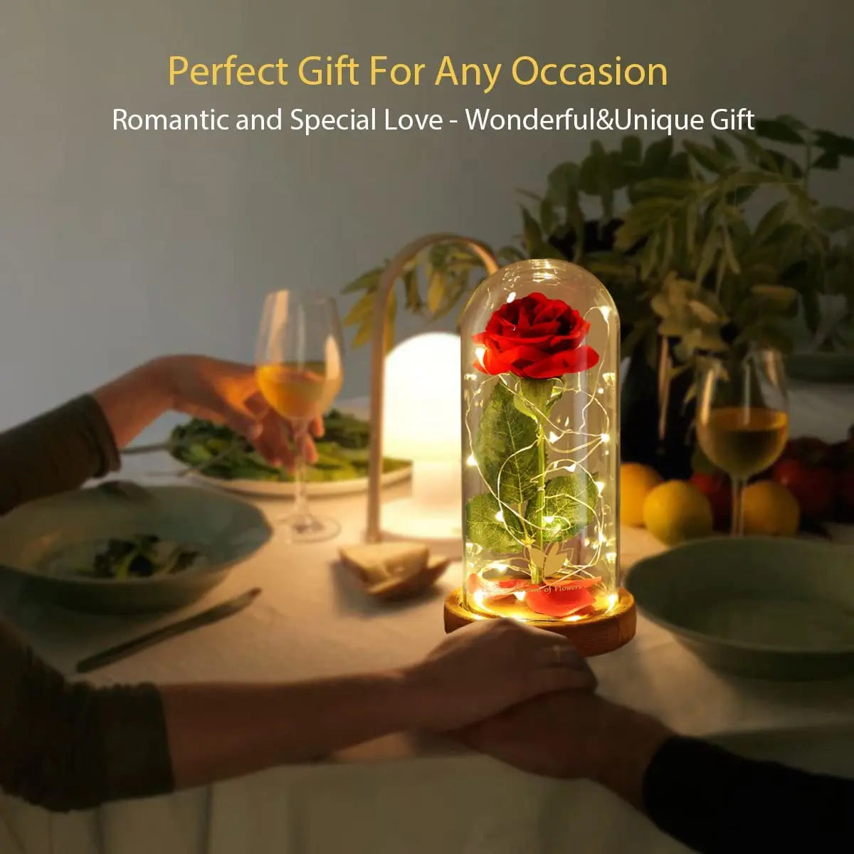 Eternal Beauty and the Beast Rose in Glass Dome with LED Lights - Timeless Gift for Women, Moms, and Wives for Christmas, Anniversaries, Thanksgiving, and Weddings