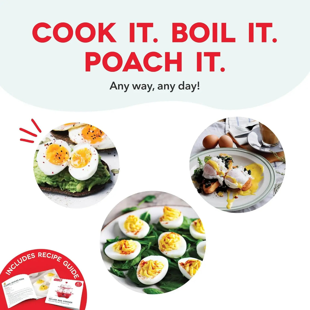 Deluxe Egg Cooker: Boiler, Poacher & Steamer with Measuring & Recipe Guide - Dishwasher Safe, Capacity for 12 Eggs, Black