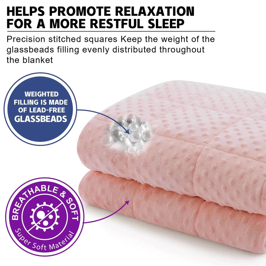 Premium Pink Breathable Soft Minky Weighted Throw Blanket for All Seasons - Ideal for Singles, Couples, and Double Use with Glass Bead Filling