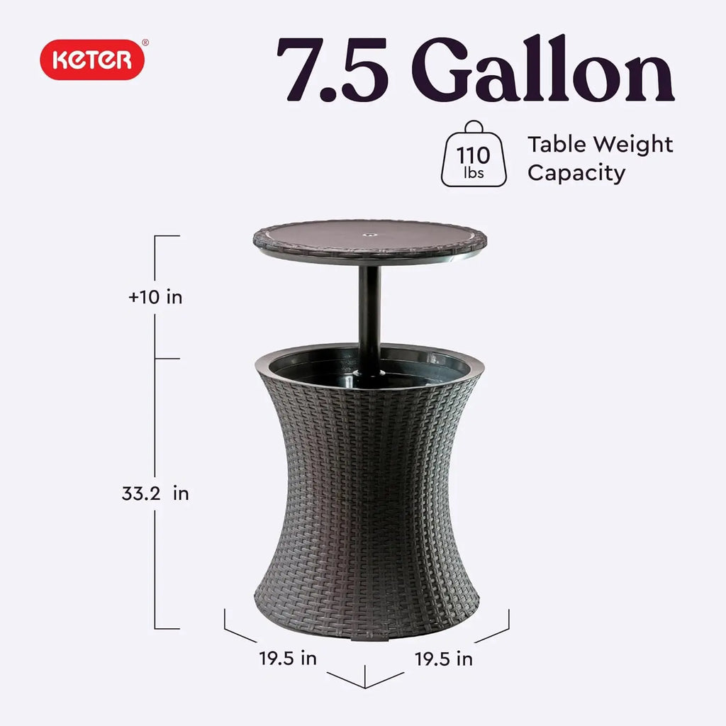 Pacific Cool Bar Outdoor Patio Side Table with Integrated 7.5 Gallon Beverage Cooler in Espresso Brown