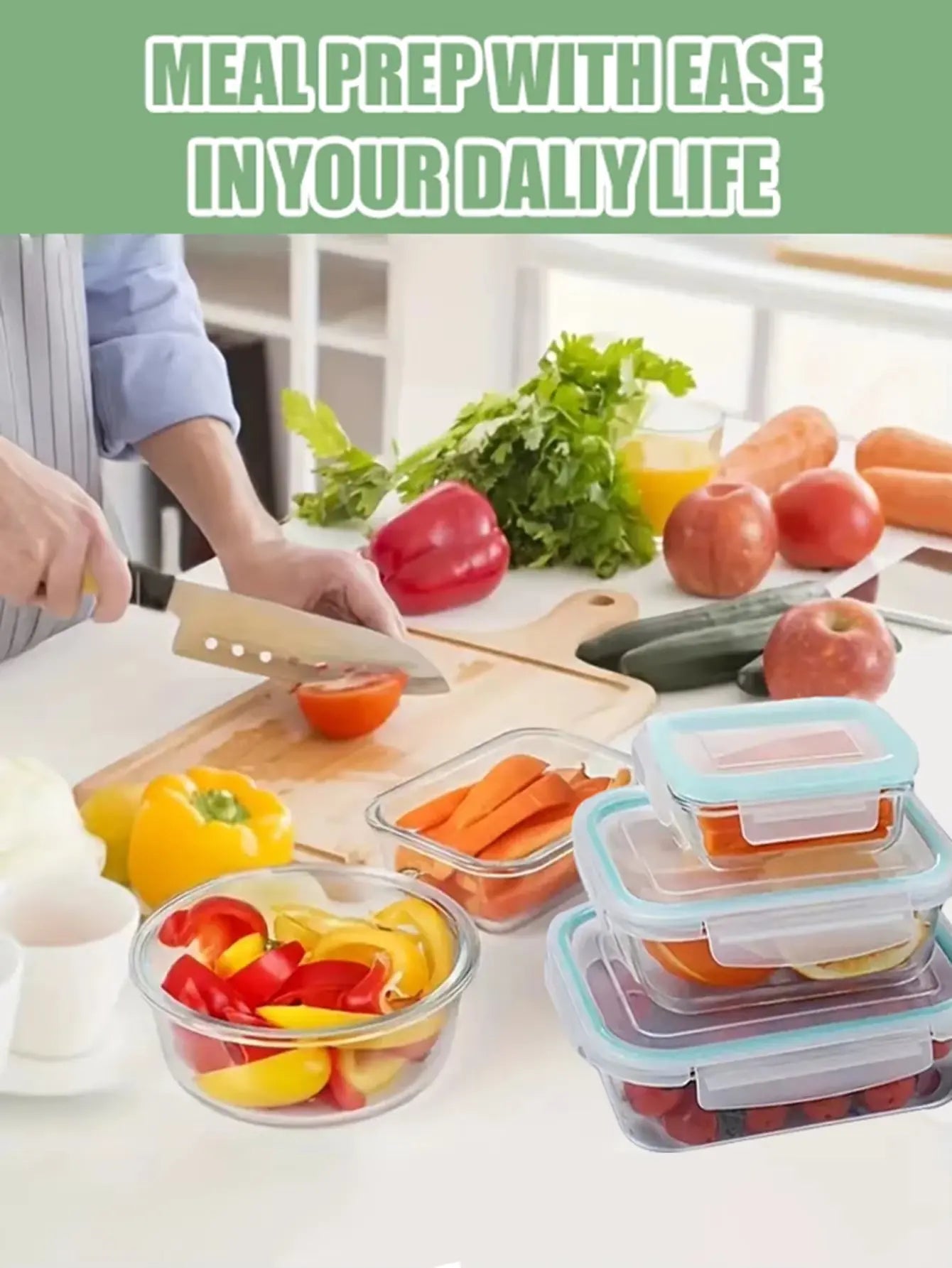 8-Piece Glass Meal Dispenser Bento Box Set with Leak-Proof Lids for Convenient Food Storage, Stackable Design, Easy to Clean and Organize