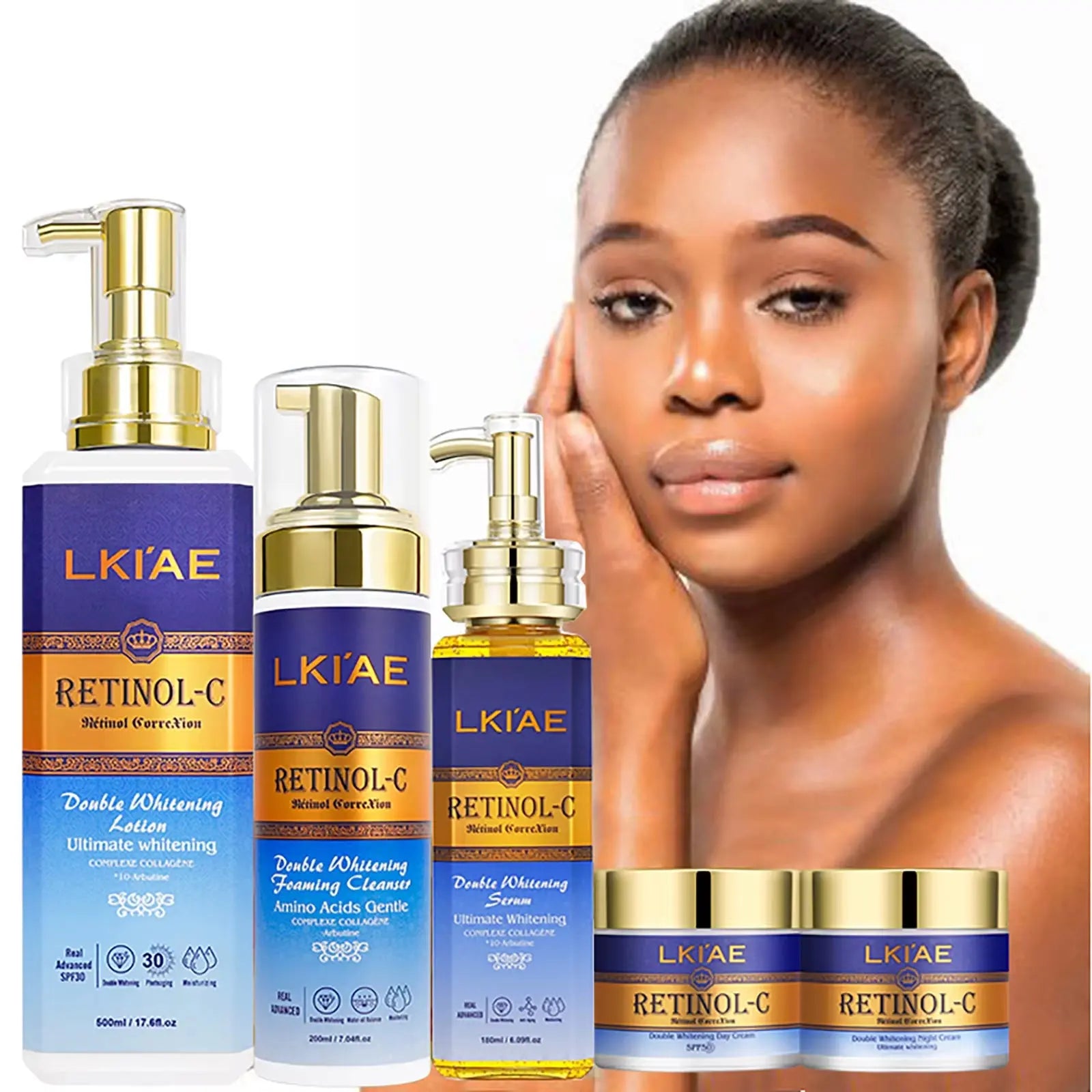 Professional Brightening Lotion Set for Women - Organic 5-Piece Skin Whitening and Skincare Routine with Retinol