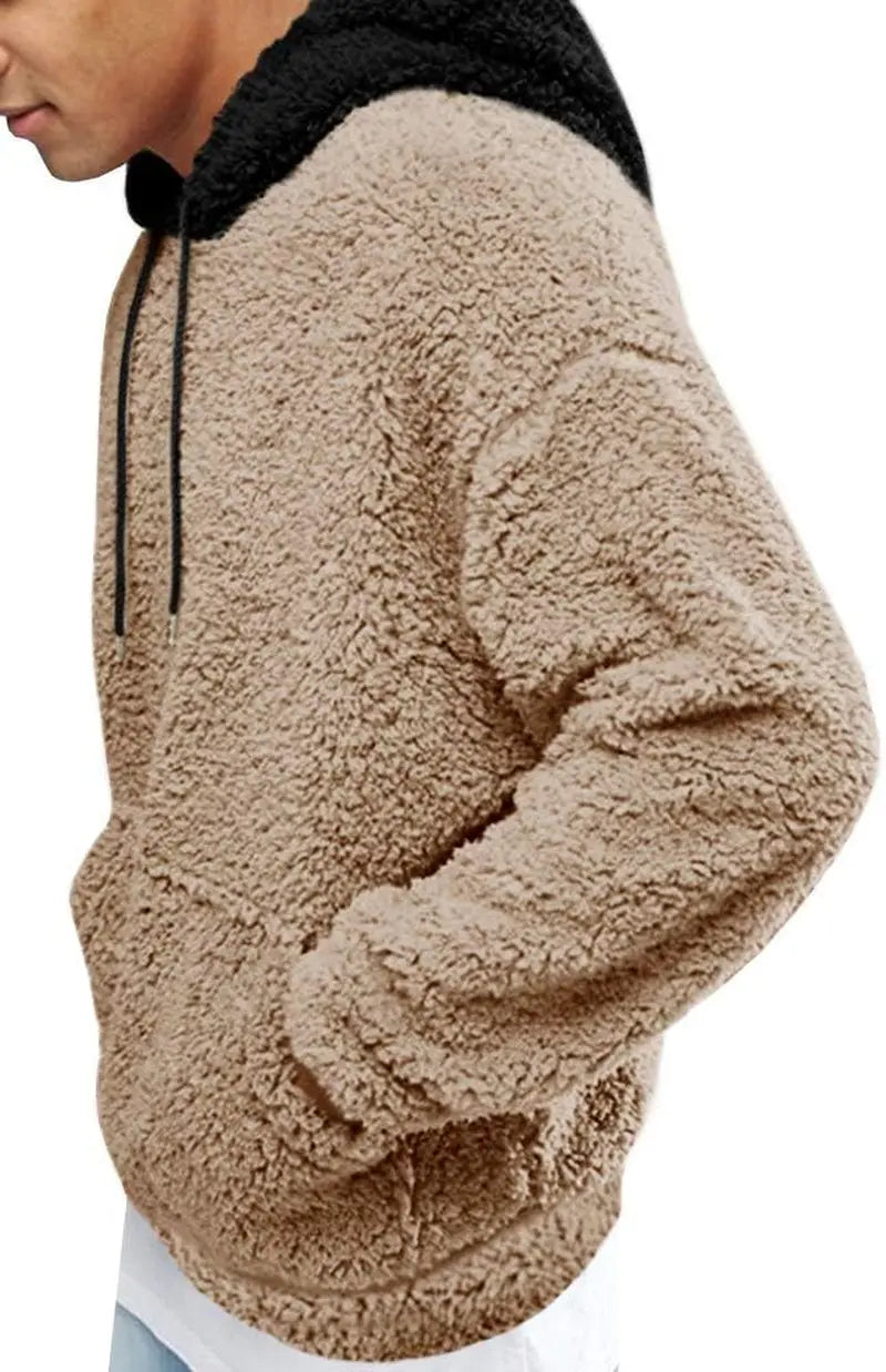 Men's Fuzzy Sherpa Pullover Hoodie Sweatshirt with Front Pocket - Long Sleeve Military Style Fall and Winter Outwear