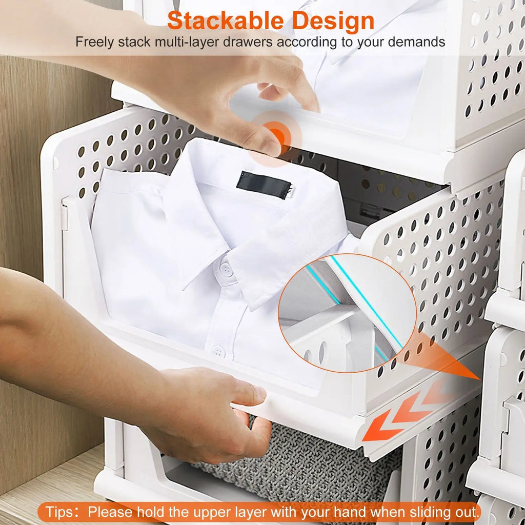 4-Pack Stackable Plastic Storage Boxes with Slide Rail for Living Room, Bedroom, and Wardrobe - FedEx Shipping Available