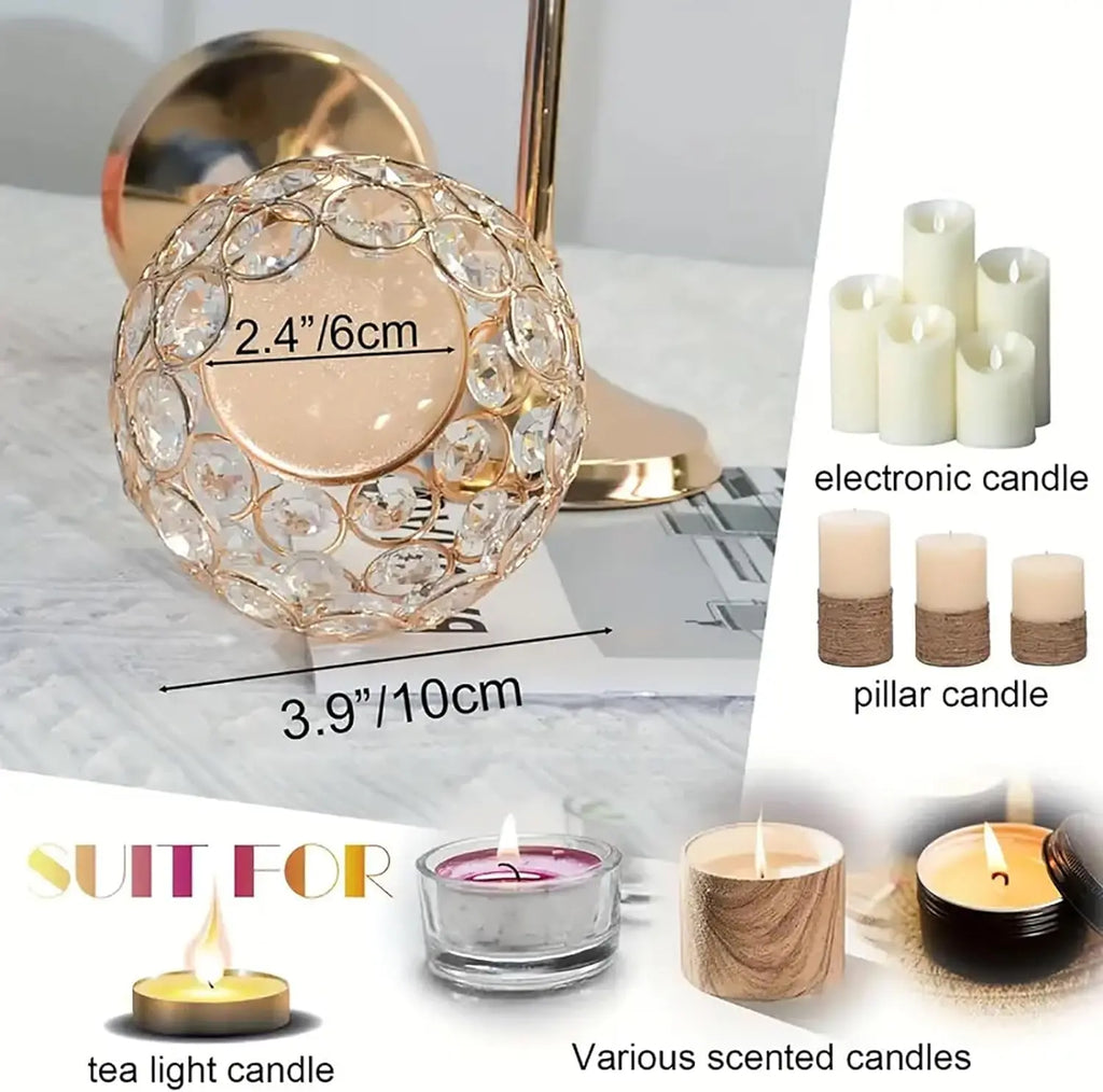 Set of 2 Gold Crystal Candle Holders for Elegant Home and Event Décor