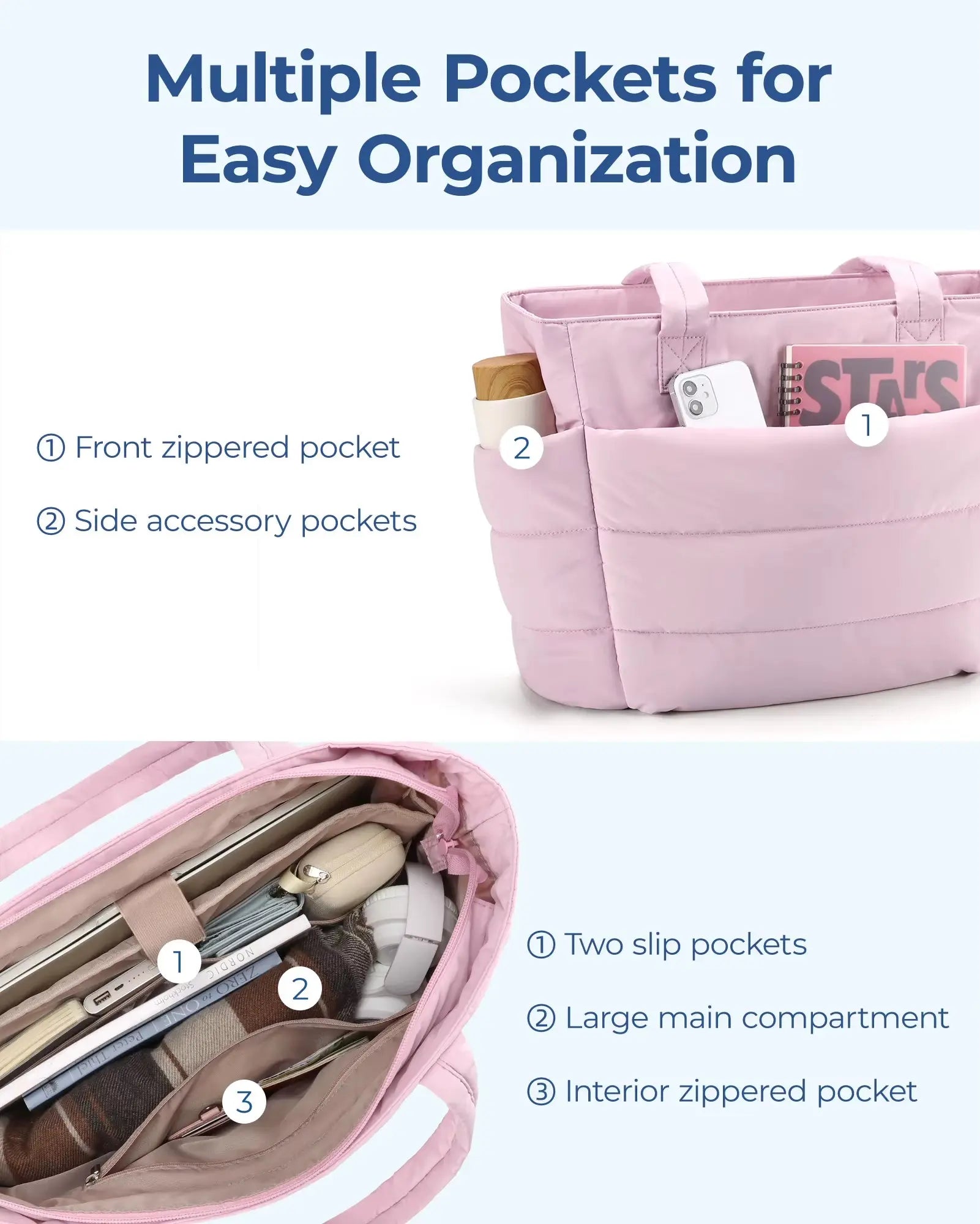 Women's Solid Color Tote Bag - Padded Shoulder Bag for Commuting, College, and Travel