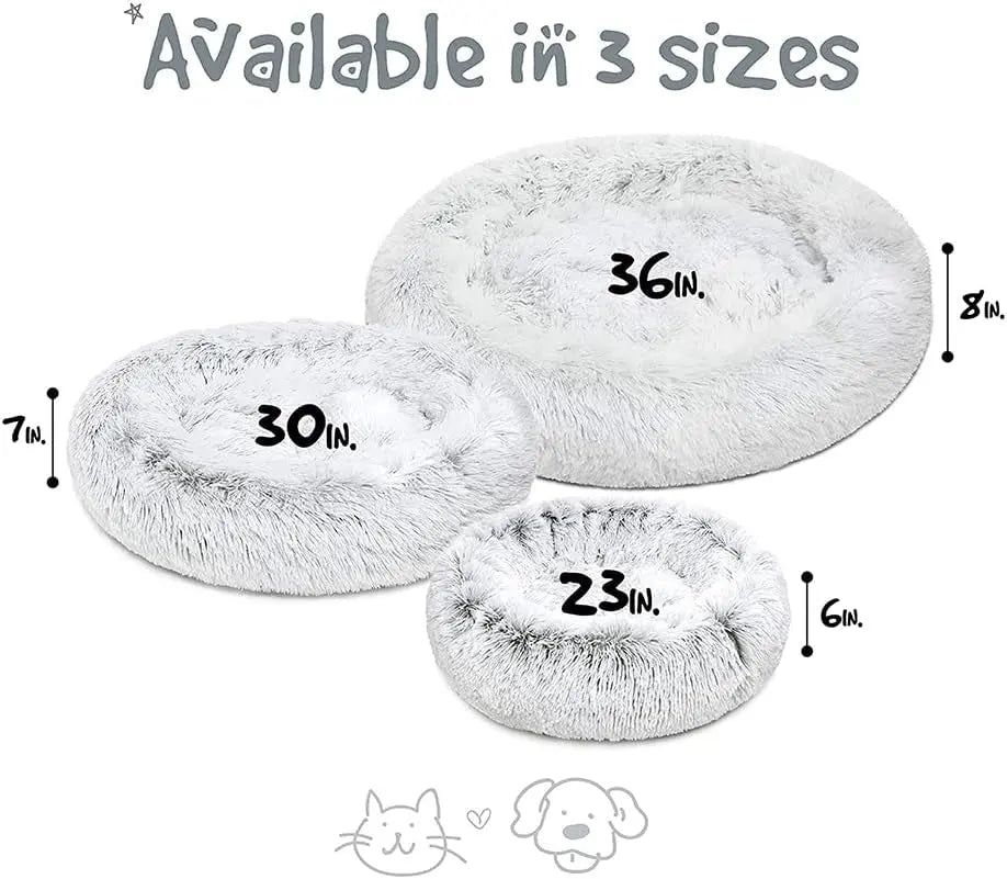 Large Dog Bed - Faux Fur Fluffy Calming Sofa, Soft & Plush Anti-Anxiety Pet Couch, Machine Washable with Non-Slip Bottom, 36"x36"x8", Ivory
