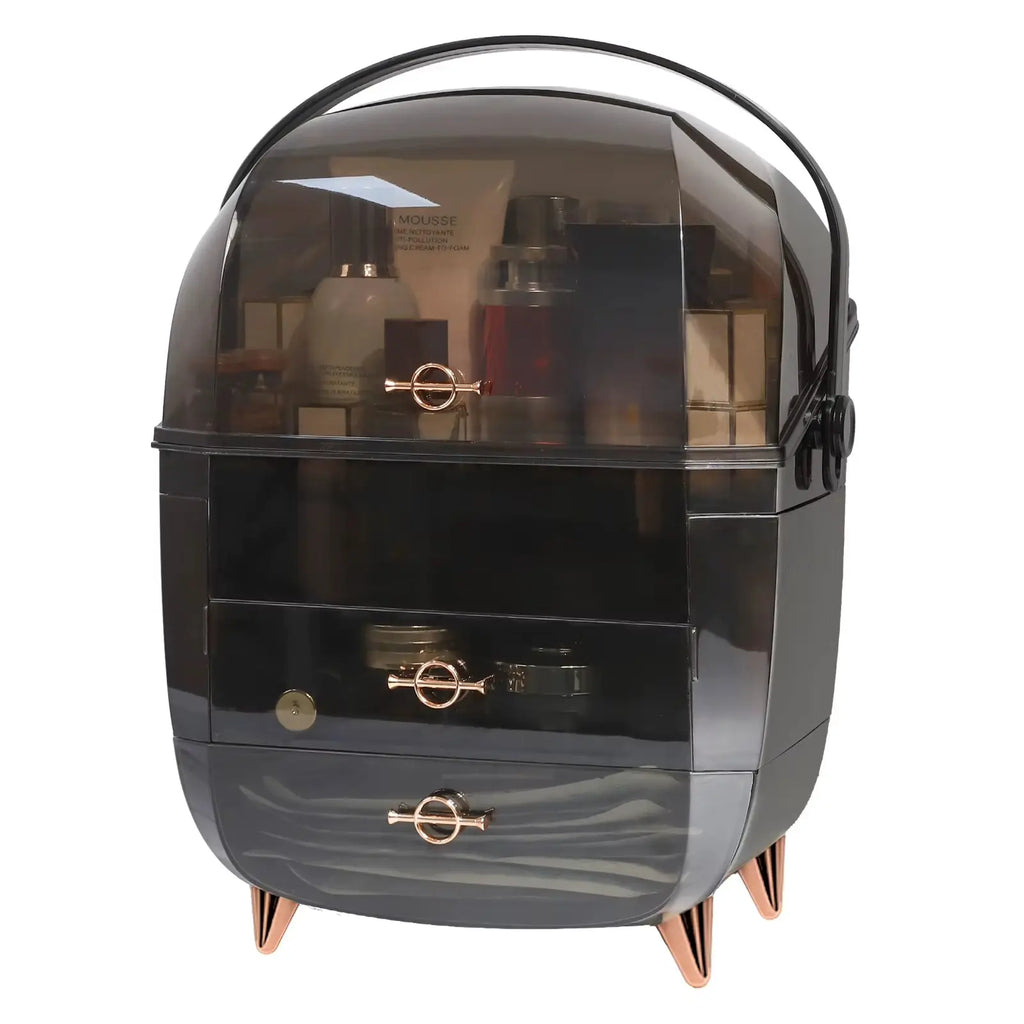 Vanity Makeup Organizer with Lid and Drawers - Portable Skincare Storage and Cosmetic Display Case