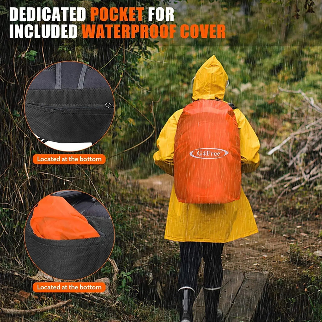 35L Water-Resistant Hiking Backpack with Rain Cover for Outdoor Sports and Travel, Lightweight Design for Men and Women (Black)