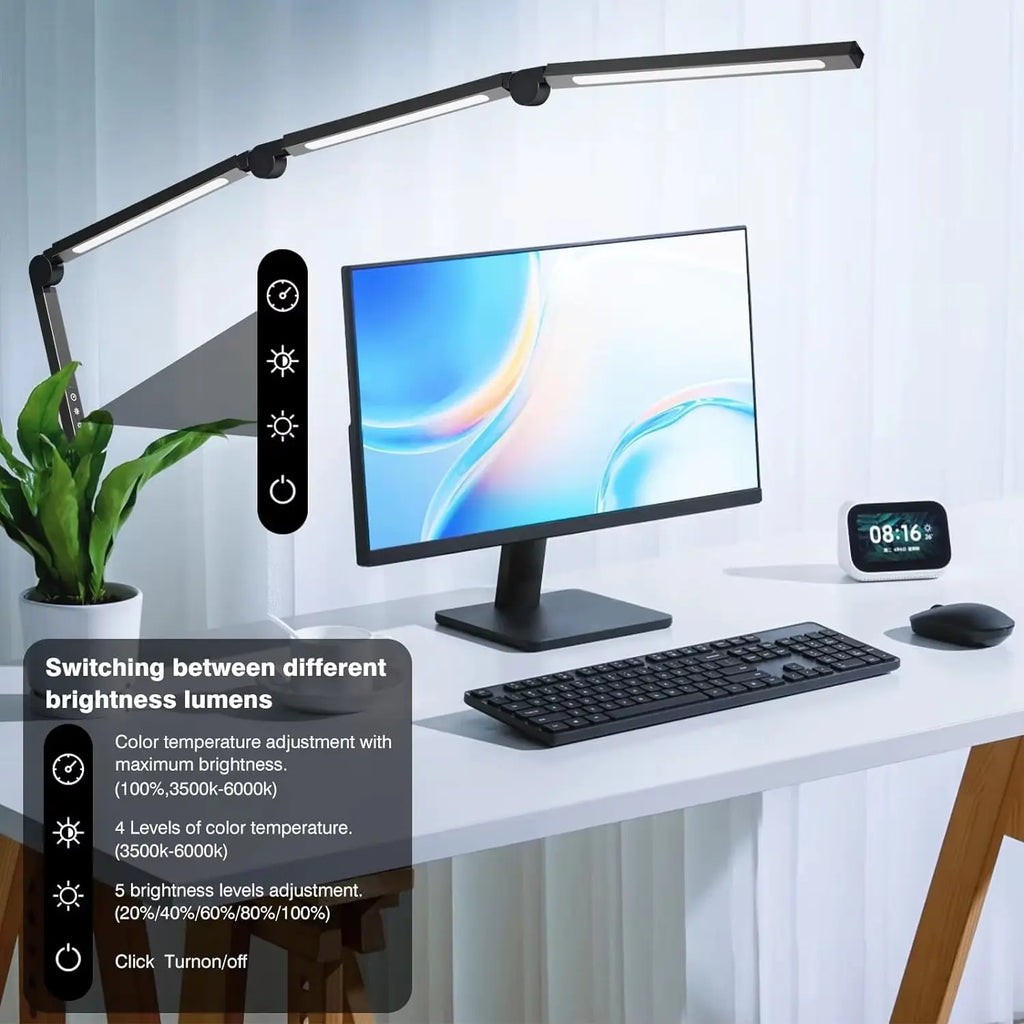 Professional Multi-Angle LED Desk Lamp with Clip and Adjustable 3-Light Source for Home Office and Studio Use