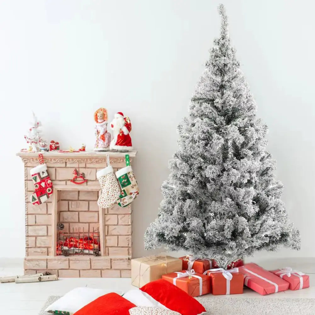 1.8M White Flocked Christmas Tree, Snowy Pencil Design with Realistic Branches, Easy Assembly & Metal Base, Perfect for Holiday