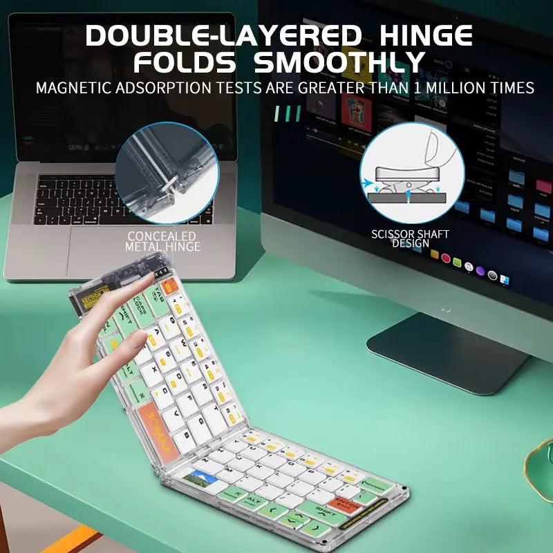 Wireless Bluetooth Foldable Keyboard and Mouse Combo - Ultra Slim, Rechargeable, Silent, Portable Travel Solution for Laptops, Tablets, and Phones