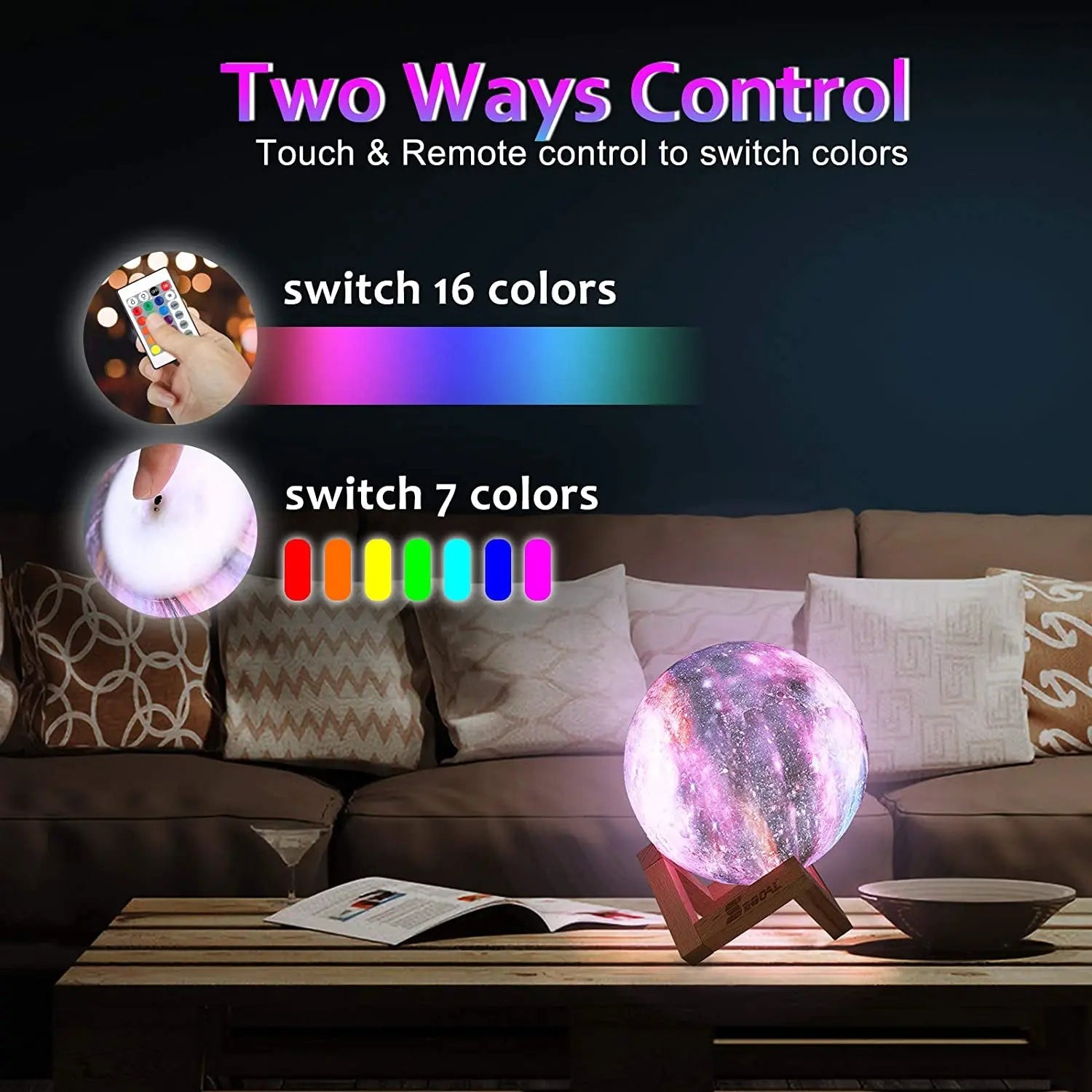 3D Moon Lamp 5.9 Inch with 16 LED Colors, Touch and Remote Control - Galaxy Night Light for Women, Perfect Birthday Gift and Home Decor Accent