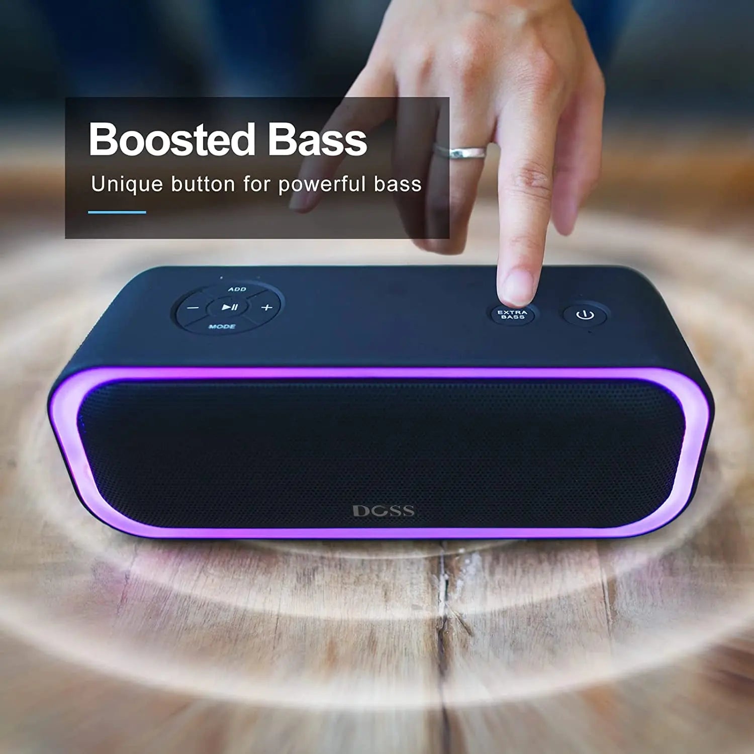 Soundbox Pro Bluetooth Speaker - 20W Stereo Sound with Active Extra Bass, 20 Hours Playtime, Multi-Color Lights, IPX6 Waterproof Rating - Ideal for Home, Outdoor, Parties, and Gift Giving for All Ages - Blue