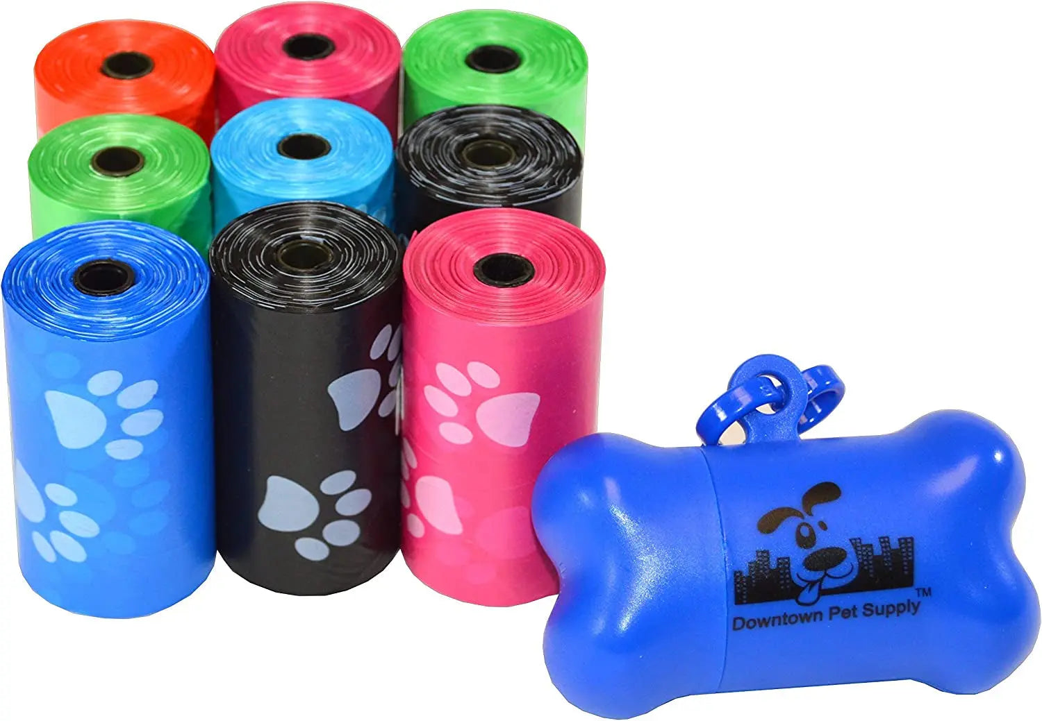 Dog Waste Bags with Dispenser - 180 Count Leak-Proof Poop Bags and Bone-Shaped Holder for Leash - Rainbow Design with Paw Prints, 12.5" x 8.5