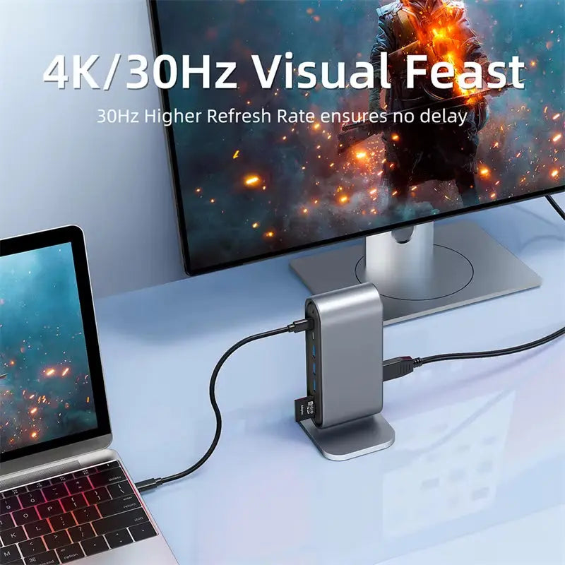 USB C 3.0 Hub with Multi 4K HDMI, RJ45 Ethernet, VGA, and PD Power Adapter Docking Station for Laptops