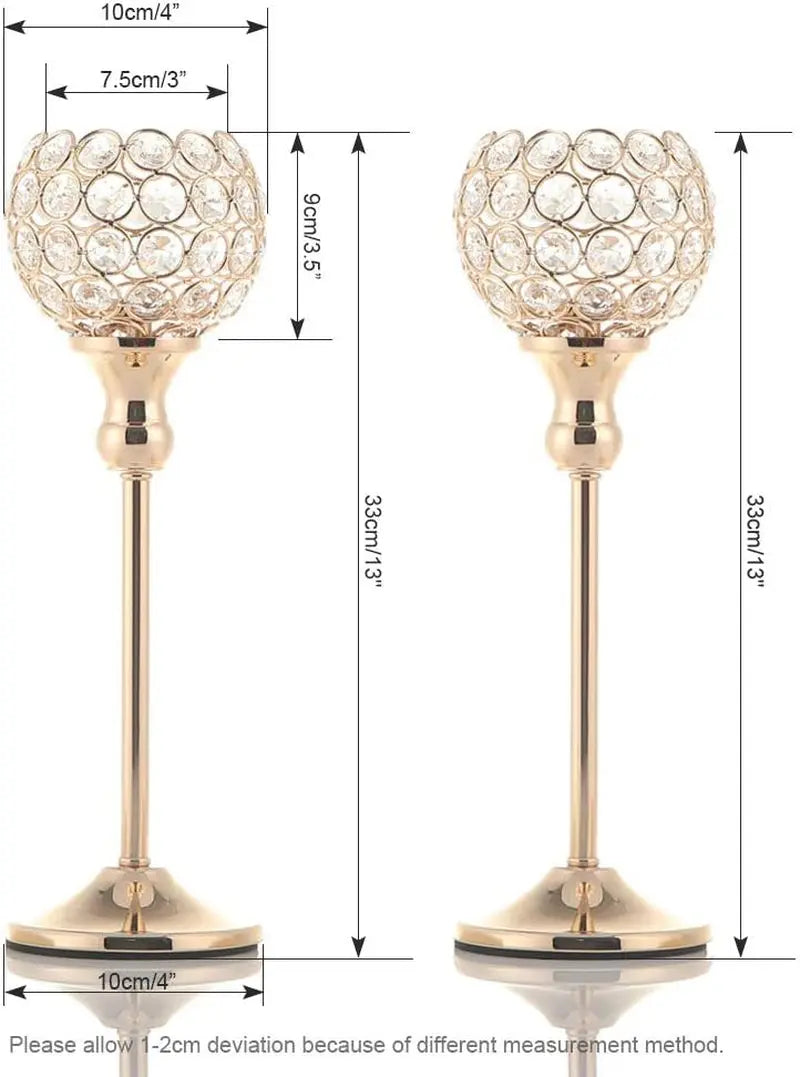 Set of 2 Gold Crystal Candle Holders for Elegant Home and Event Décor