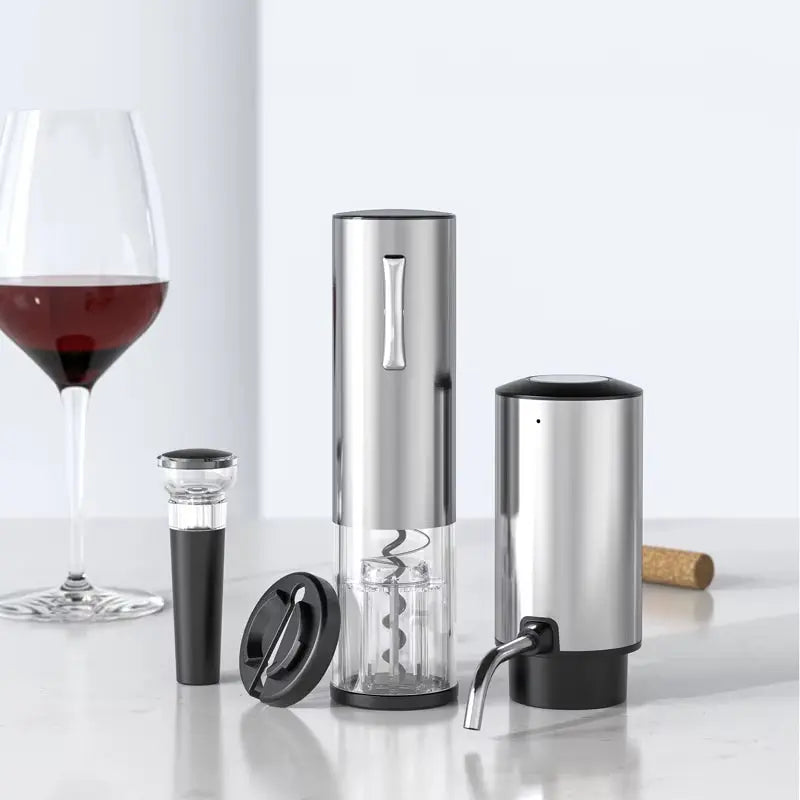 USB Rechargeable Electric Wine Opener Set with Decanter and Aerator - Stainless Steel Wine Accessory for Enthusiasts