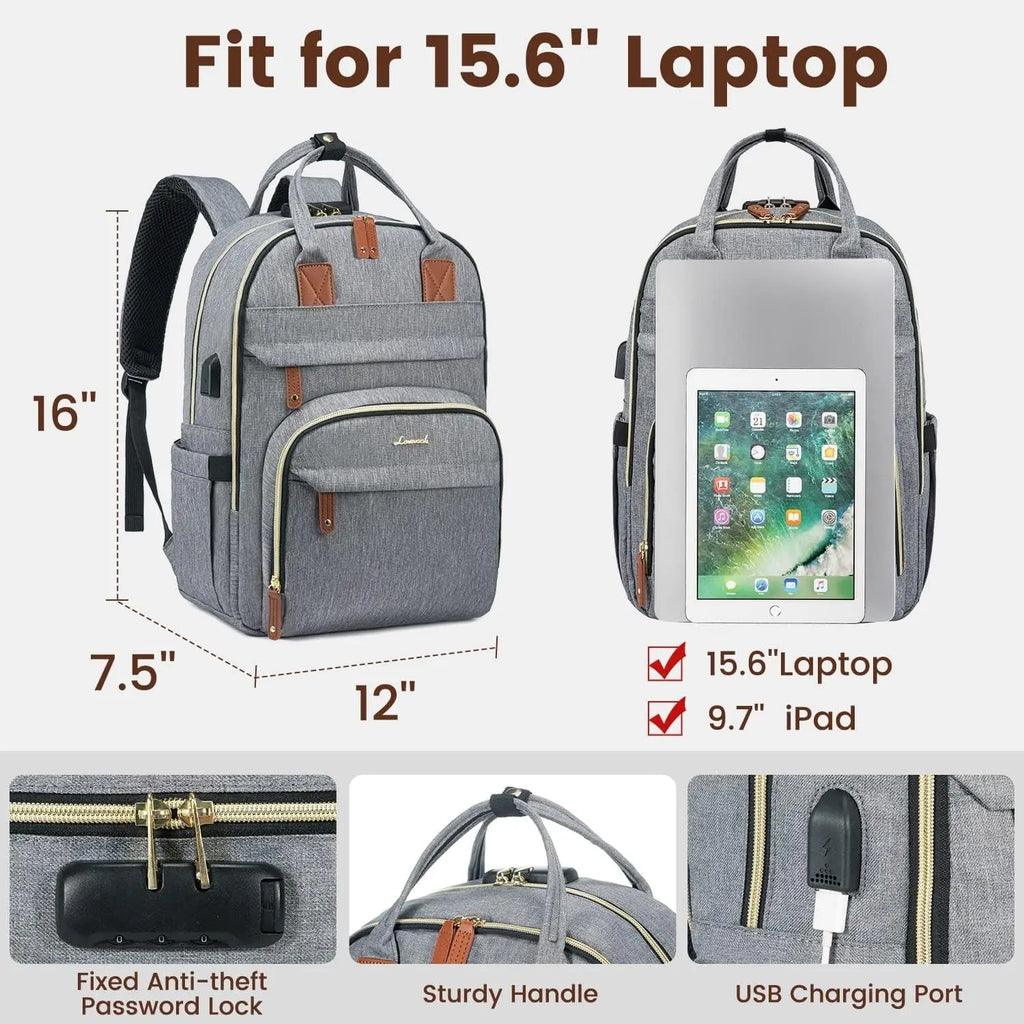 Unisex Anti-Theft Laptop Backpack for Travel and Work, Fits 15.6 Inch Laptops, Grey