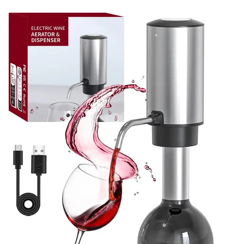 USB Rechargeable Electric Wine Opener Set with Decanter and Aerator - Stainless Steel Wine Accessory for Enthusiasts