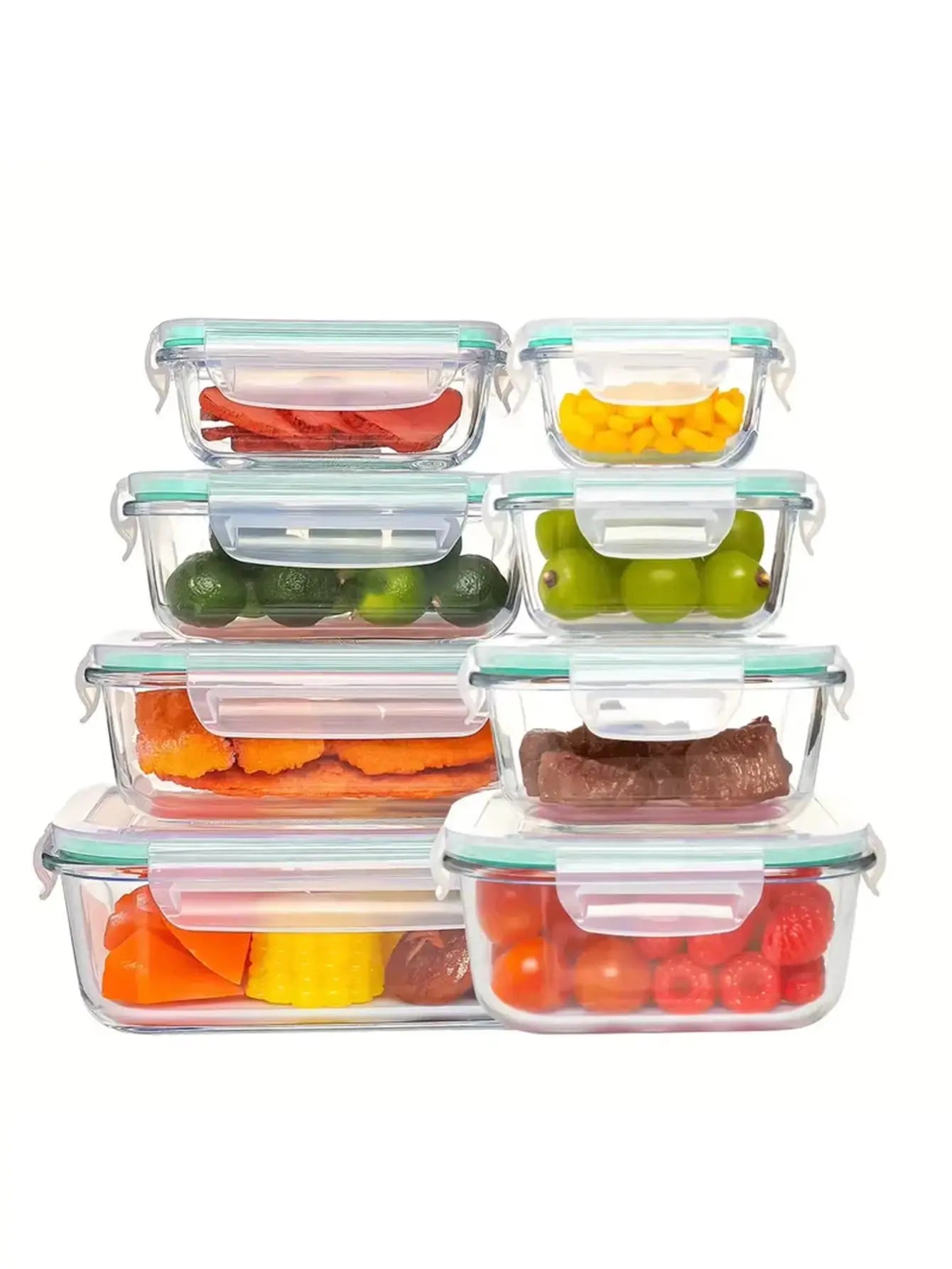 8-Piece Glass Meal Dispenser Bento Box Set with Leak-Proof Lids for Convenient Food Storage, Stackable Design, Easy to Clean and Organize