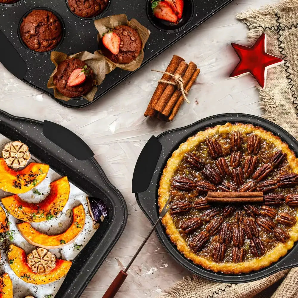 11-Piece Nonstick Bakeware Set with Silicone Handles, Stackable Oven Pans for Baking, Includes Cookie Sheet and More