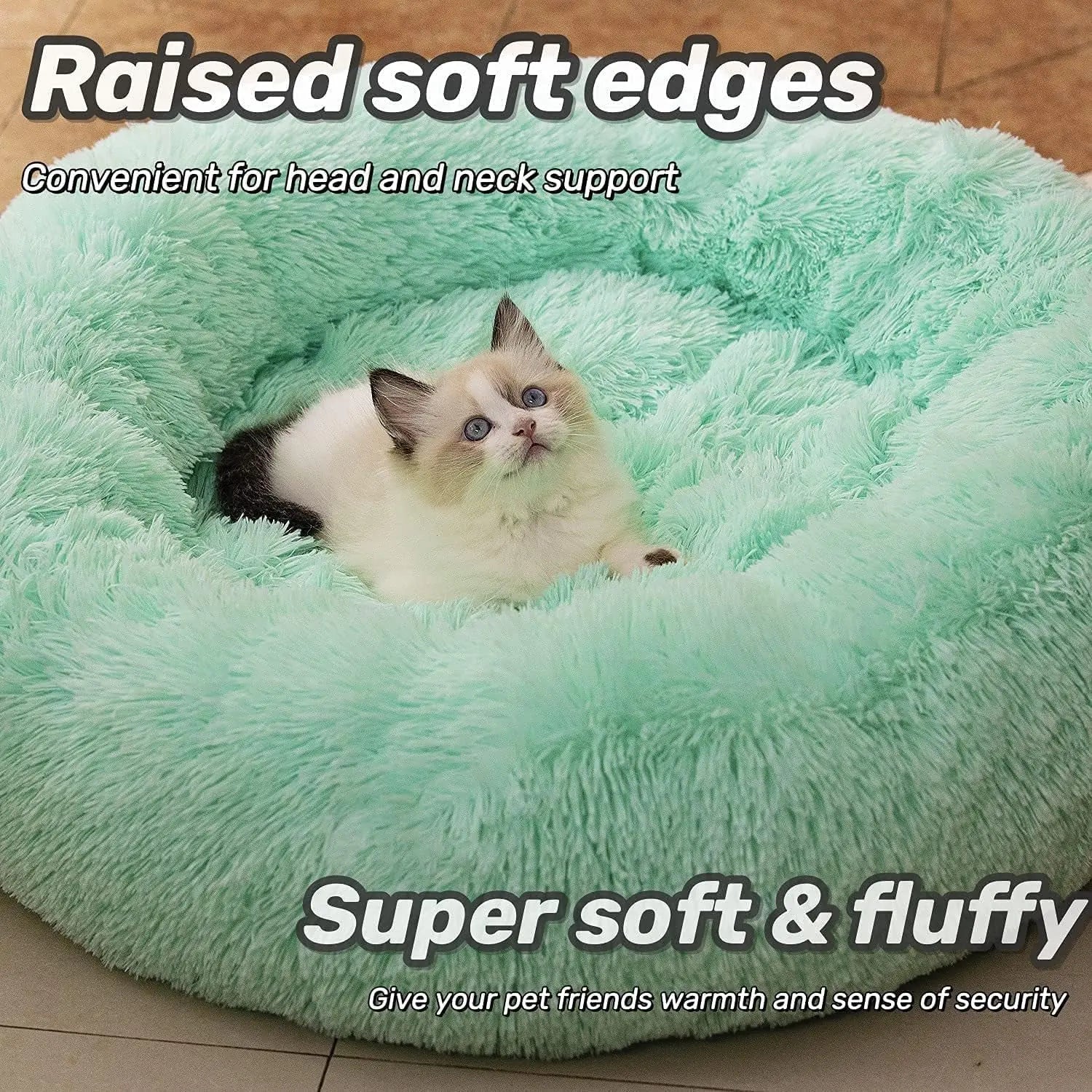 Anti-Anxiety Round Fluffy Plush Faux Fur Washable Pet Bed for Dogs and Cats, Original Design for Small to Large Pets, Joint Relief and Sleep Improvement (20"/24"/27") - 27", Light Green