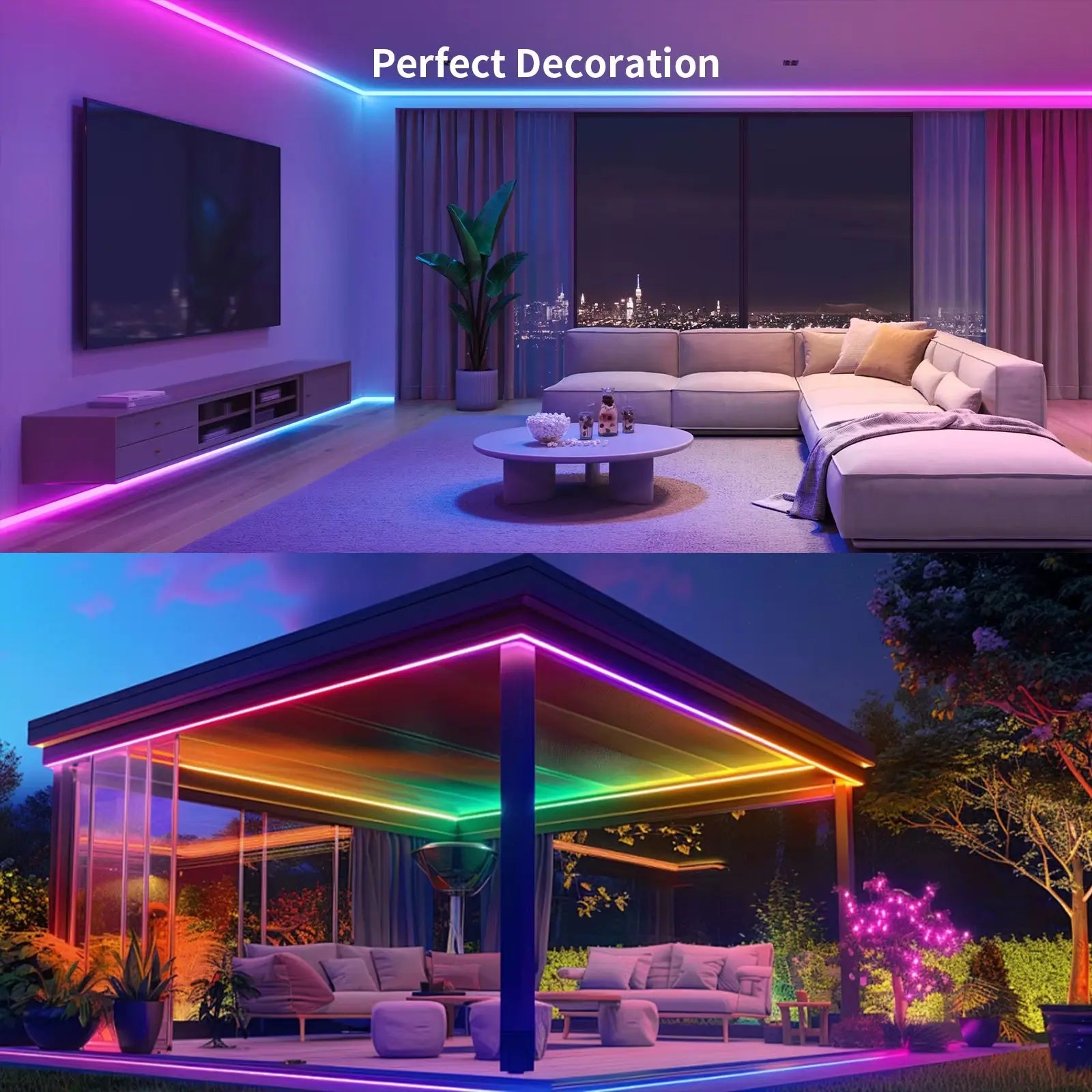 COB RGBIC LED Strip Lights 24V - 6M/12M Smart RGB Lighting for Bedroom with RF Remote and Bluetooth App Music Sync