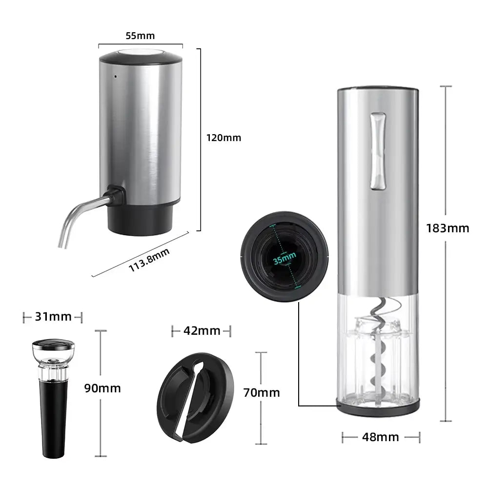 USB Rechargeable Electric Wine Opener Set with Decanter and Aerator - Stainless Steel Wine Accessory for Enthusiasts