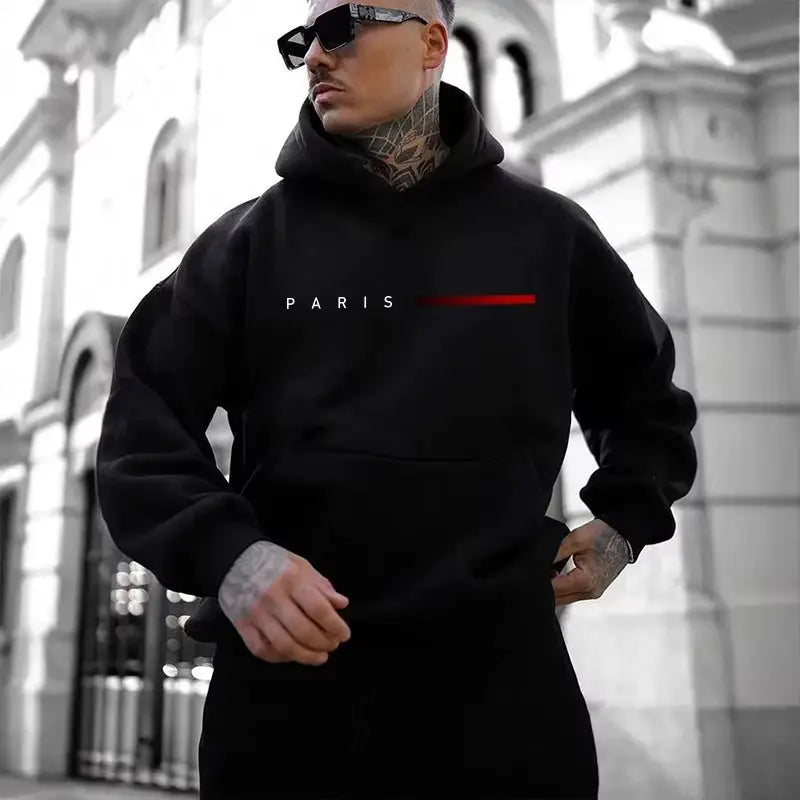Men's Paris Fashion All-Season Casual Hooded Sweatshirts - Comfortable Pullover for Home and Outdoor Activities 2025