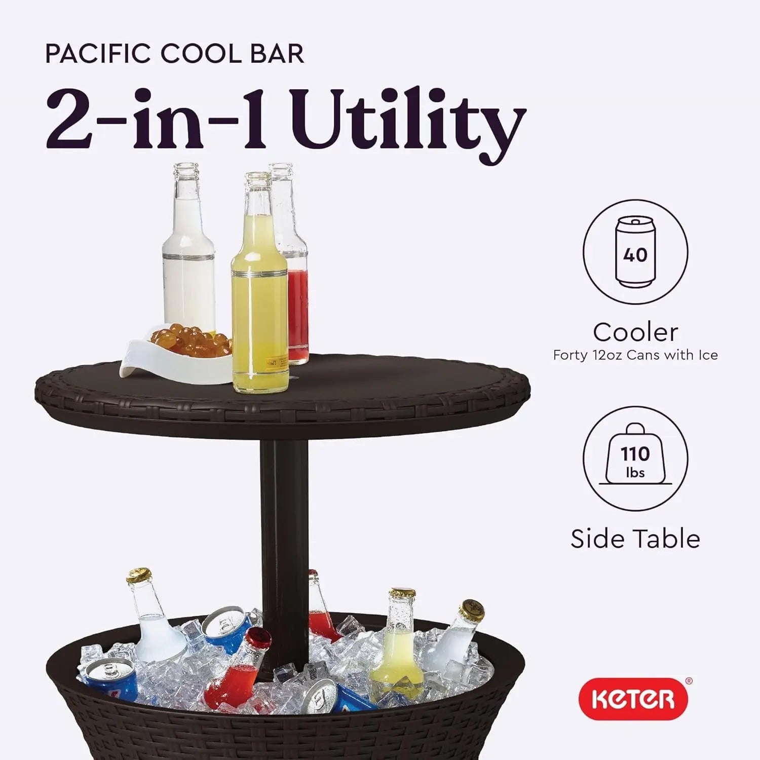 Pacific Cool Bar Outdoor Patio Side Table with Integrated 7.5 Gallon Beverage Cooler in Espresso Brown