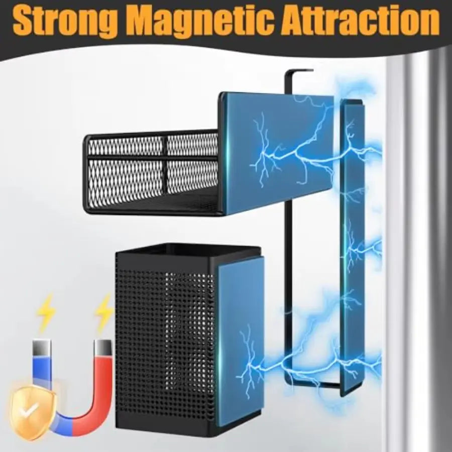 Magnetic Spice Rack Set - 6 Pack, Strong Metal Magnets, Space-Saving Shelf Organizer for Home Kitchen and Laundry, Black