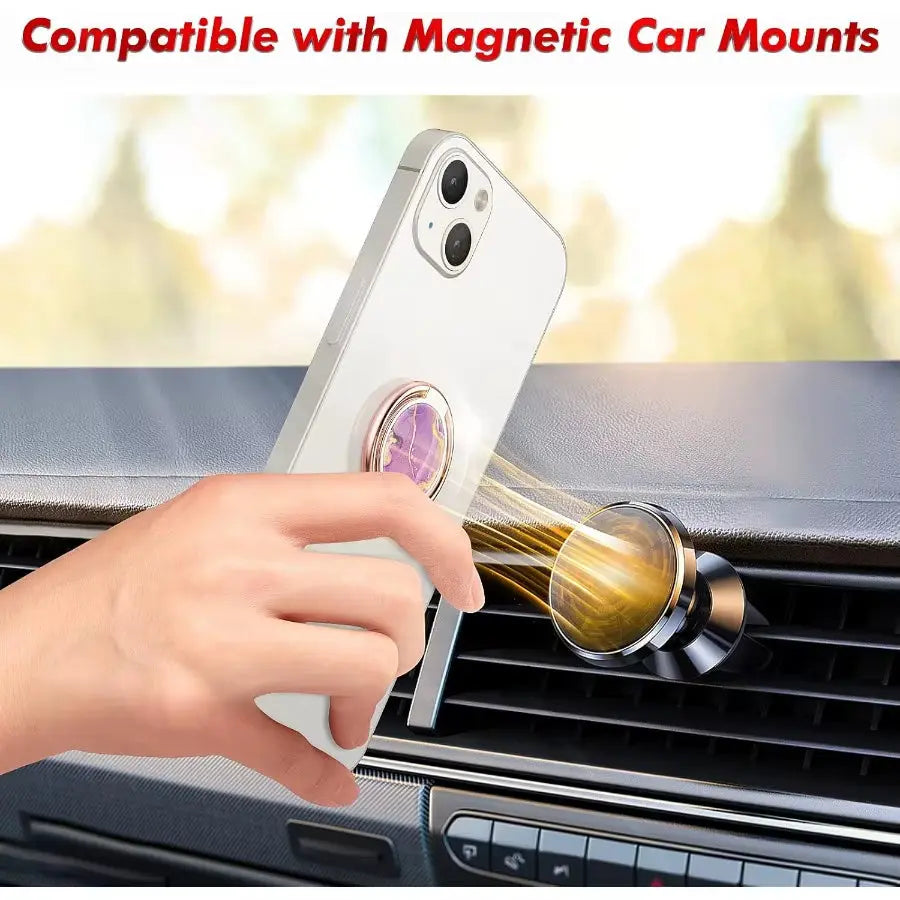 360-Degree Rotatable Metal Finger Ring Holder and Kickstand for Cell Phones, Compatible with Magnetic Car Mounts